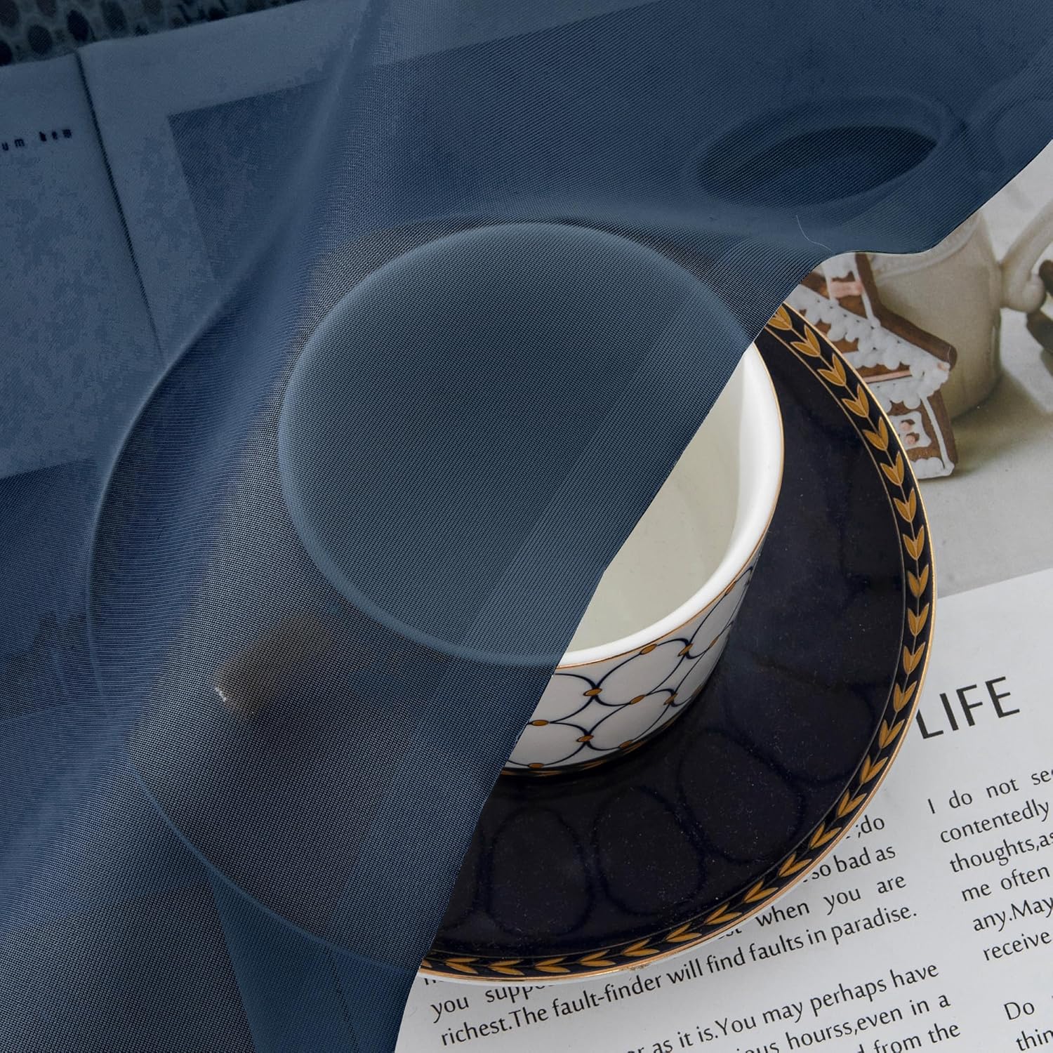 Simplebrand Cenefas azul marino de 14 pulgadas de largo para sala de estar, bolsillo de 2 paneles, filtrado de luz, traslúcidas, para ventana,