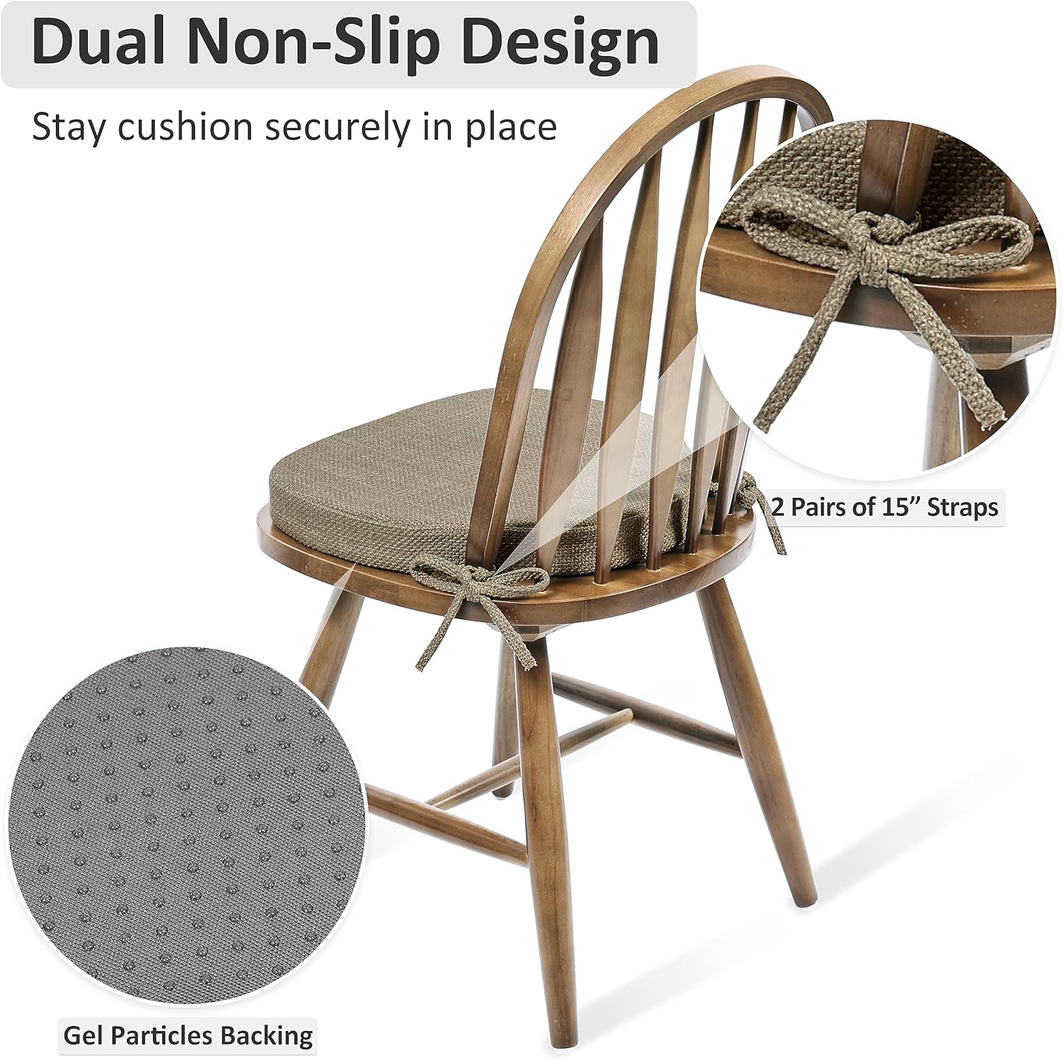 Shinnwa Windsor – Juego de 4 cojines para sillas de comedor, cojines de espuma de alta resistencia para sillas de cocina con lazos y funda