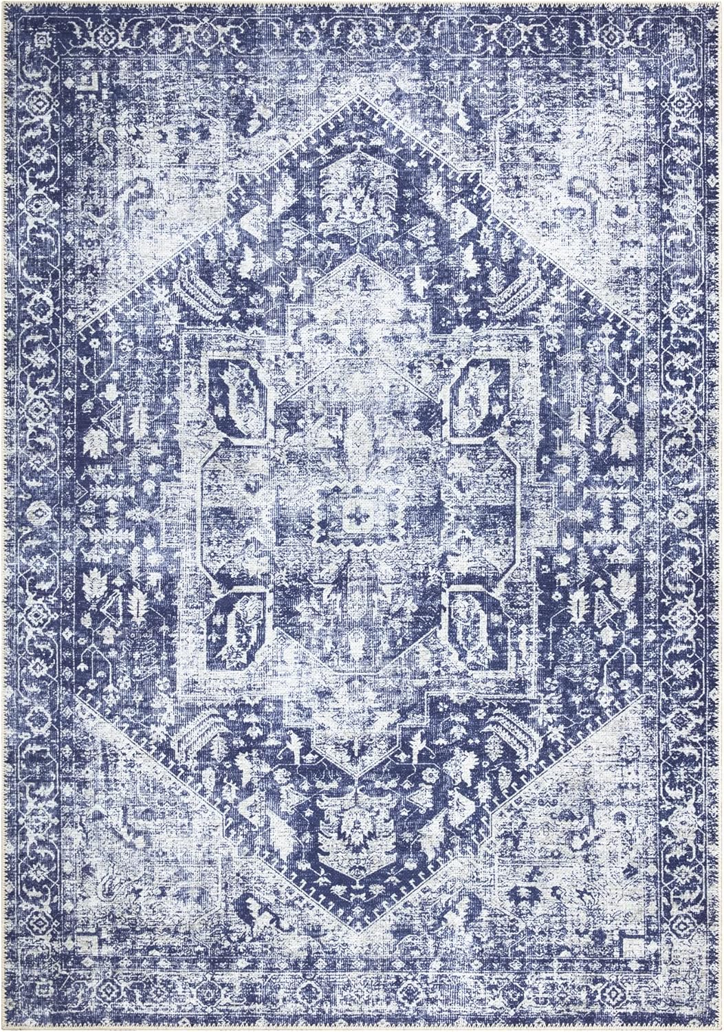 Bloom Rugs Alfombra tradicional lavable antideslizante de 9 x 12 pies, color azulmarfil, para sala de estar, dormitorio, comedor y cocina, tamaño