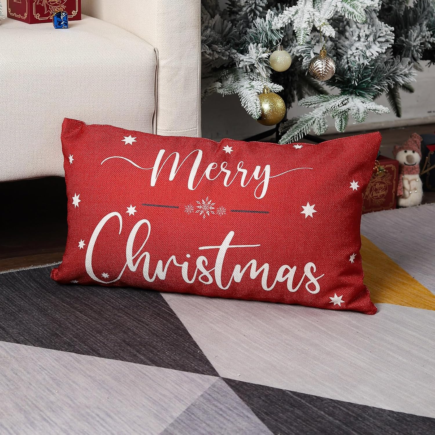 Fundas de almohada de Navidad de 12 x 20 pulgadas, decoración de árbol de Navidad, fundas de almohada lumbares rojas, decoración de invierno para