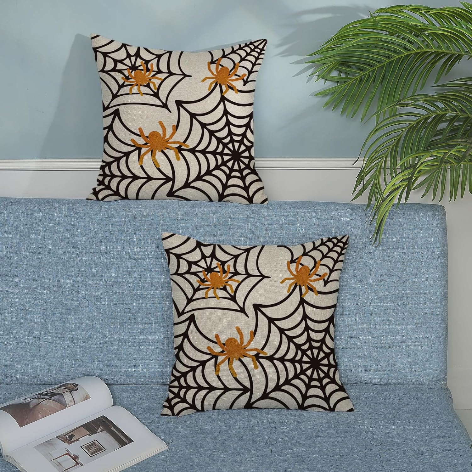 QANOK Juego de 2 fundas de almohada de Halloween de 20 x 20 pulgadas, decoración de Halloween, almohadas de tela de araña, fundas de cojín