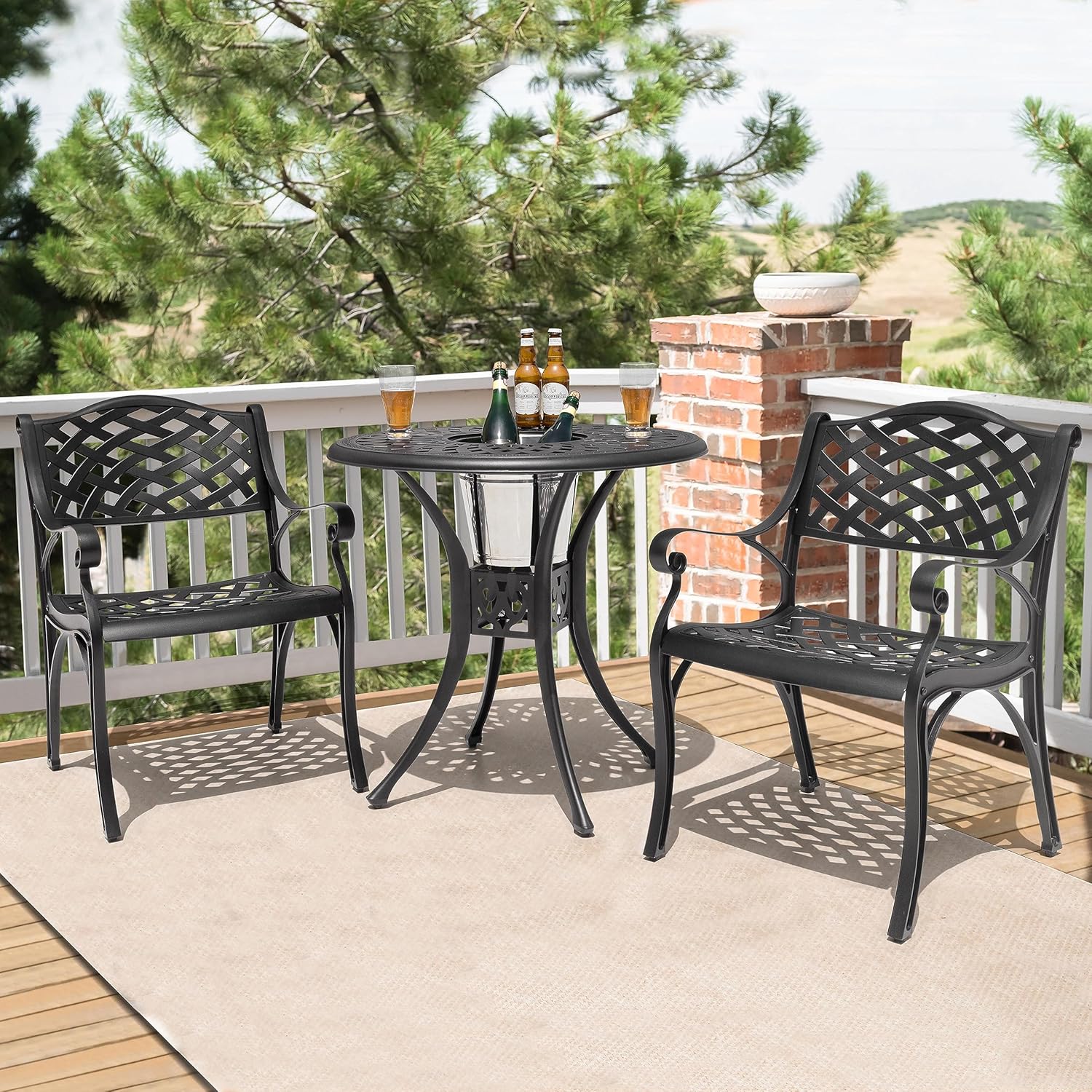 NUU GARDEN Juego de 2 sillas de comedor de aluminio, para interiores y exteriores, con brazos para jardín, patio, porche, color negro con motas