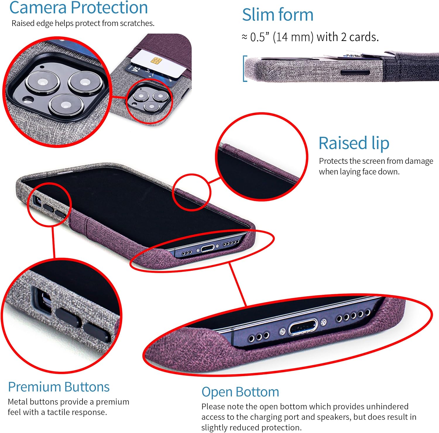 Dockem Funda tipo cartera para iPhone 13 Pro con placa metálica integrada para montaje magnético y 2 bolsillos para tarjetas de crédito Luxe M2,