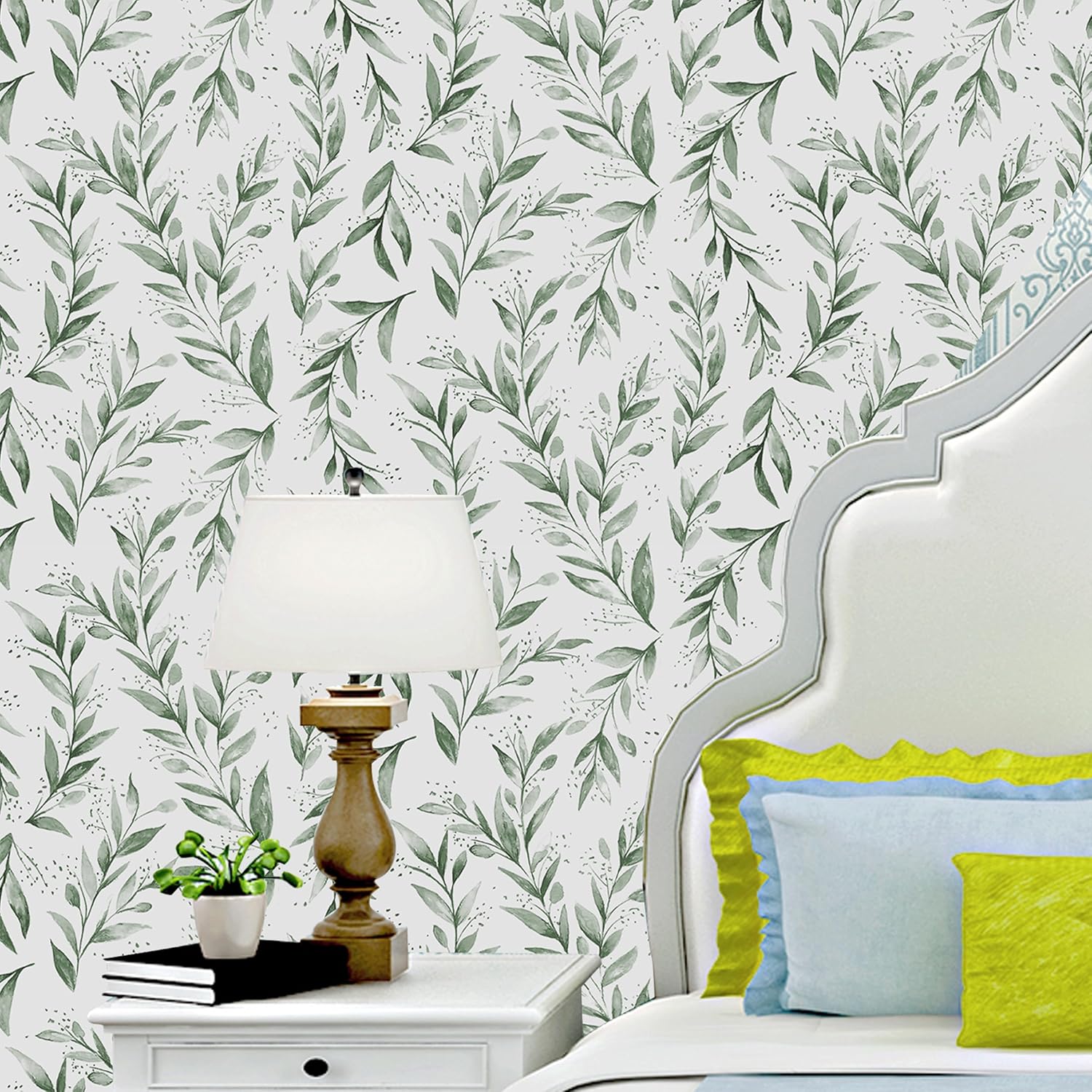Dzhuywer Papel tapiz de hojas verdes, papel de contacto floral vintage, papel tapiz bohemio autoadhesivo, extraíble, papel tapiz de hojas de sauce,
