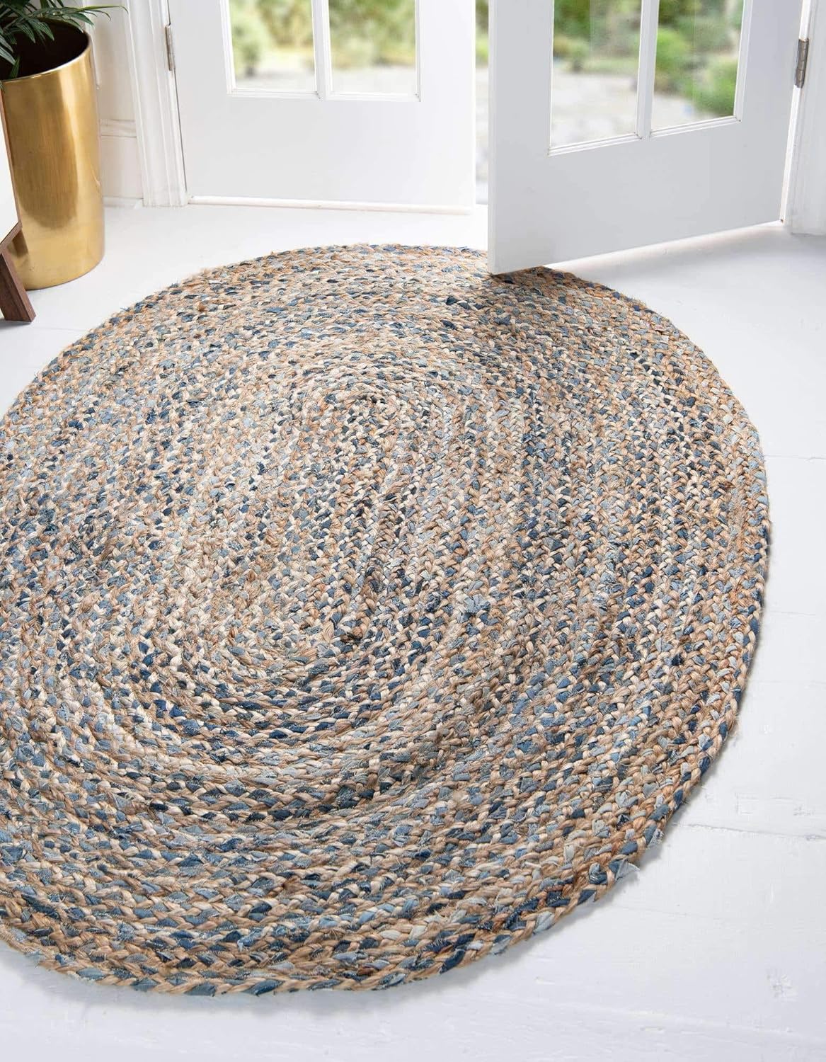 Unique Loom Alfombra trenzada Chindi Collection BCH006, estilo casual y moderno, 8 x 10 pies, azulbronceado