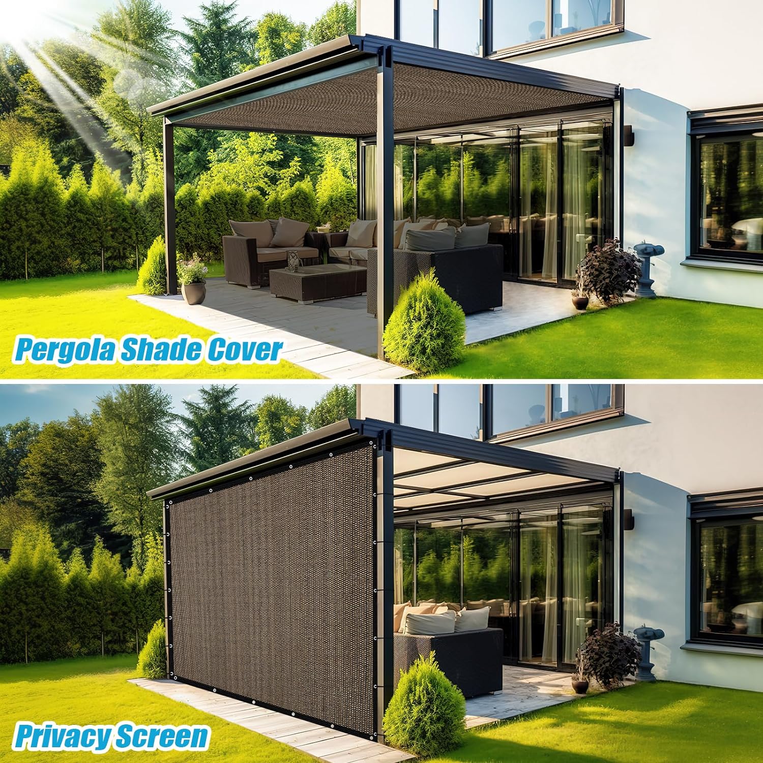 Amagenix 90% paño para sombra solar con ojales, 6 x 10 pies, para pérgola de repuesto, para toldo, pantalla de privacidad para patio al aire libre,