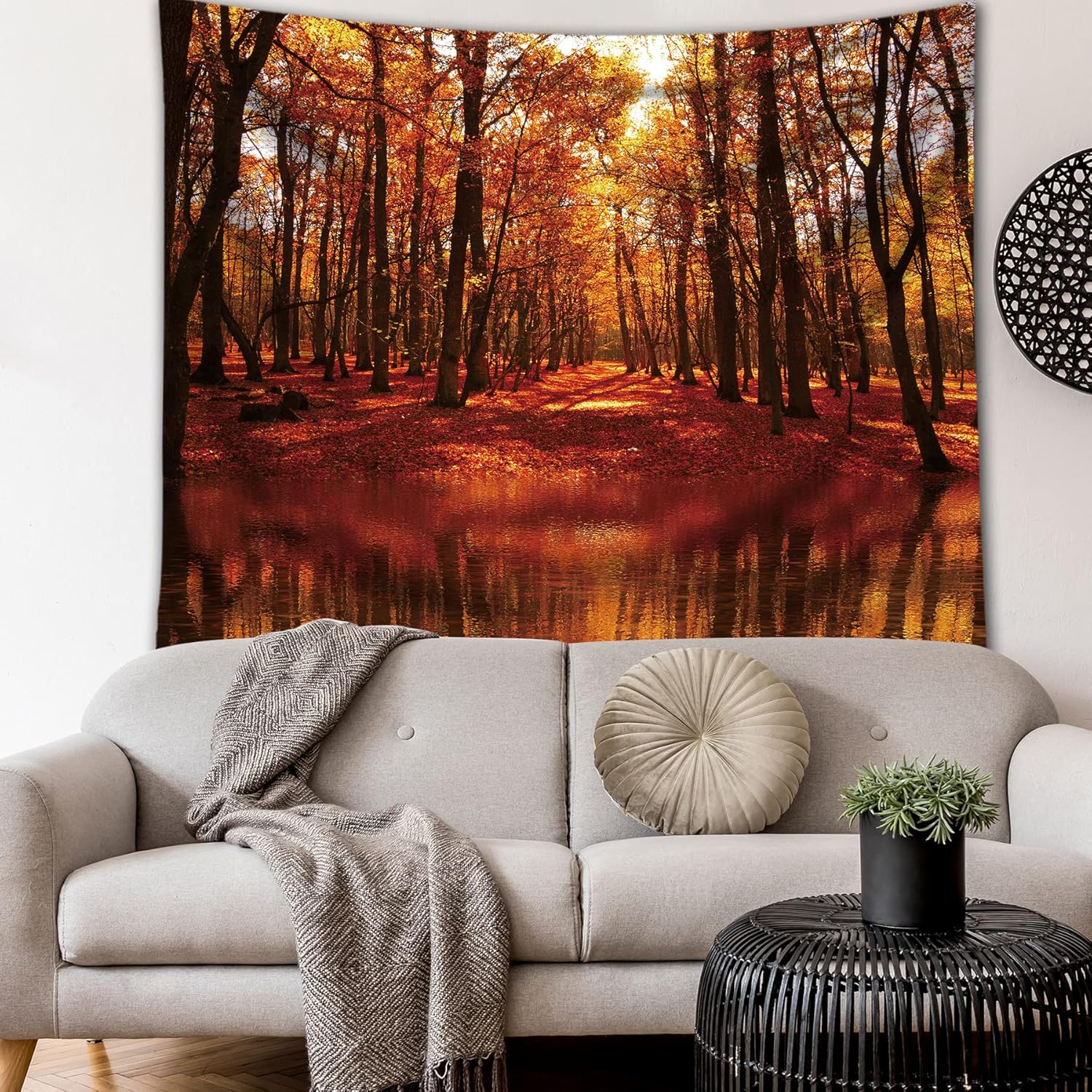 LGhtyro Tapiz de tela otoñal para colgar en la pared, 59 pulgadas de ancho x 51 pulgadas de alto, tapiz de pared con árboles amarillos de otoño,