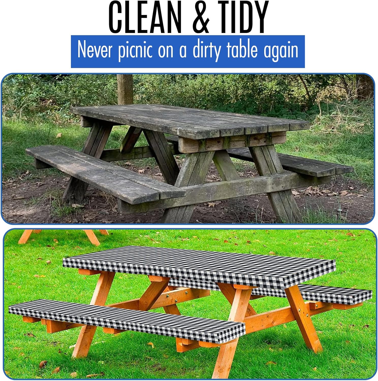 Funda de mesa de picnic de alta calidad con fundas de banco, fundas de vinilo ajustables para mesa de picnic con accesorios elásticos de campamento