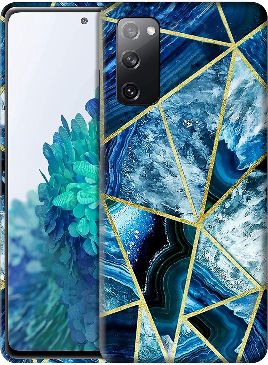 Glisten – Funda para Samsung Galaxy S20 FE 2022, S20 FE (4G  5G) – Diseño geométrico de mármol azul impreso delgado y lindo plástico duro funda