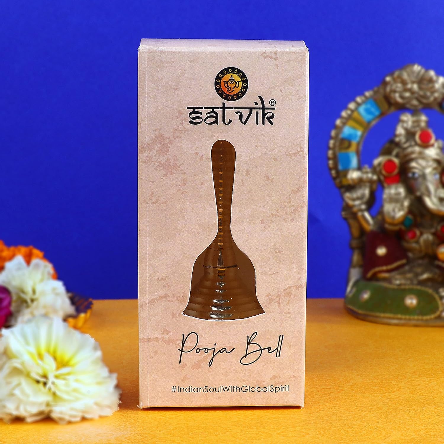 SATVIK – Campana de latón de mano pequeña de 4 pulgadas para Puja, campanas tradicionales para mandir, ideal para Puja diario, regalo y sonido