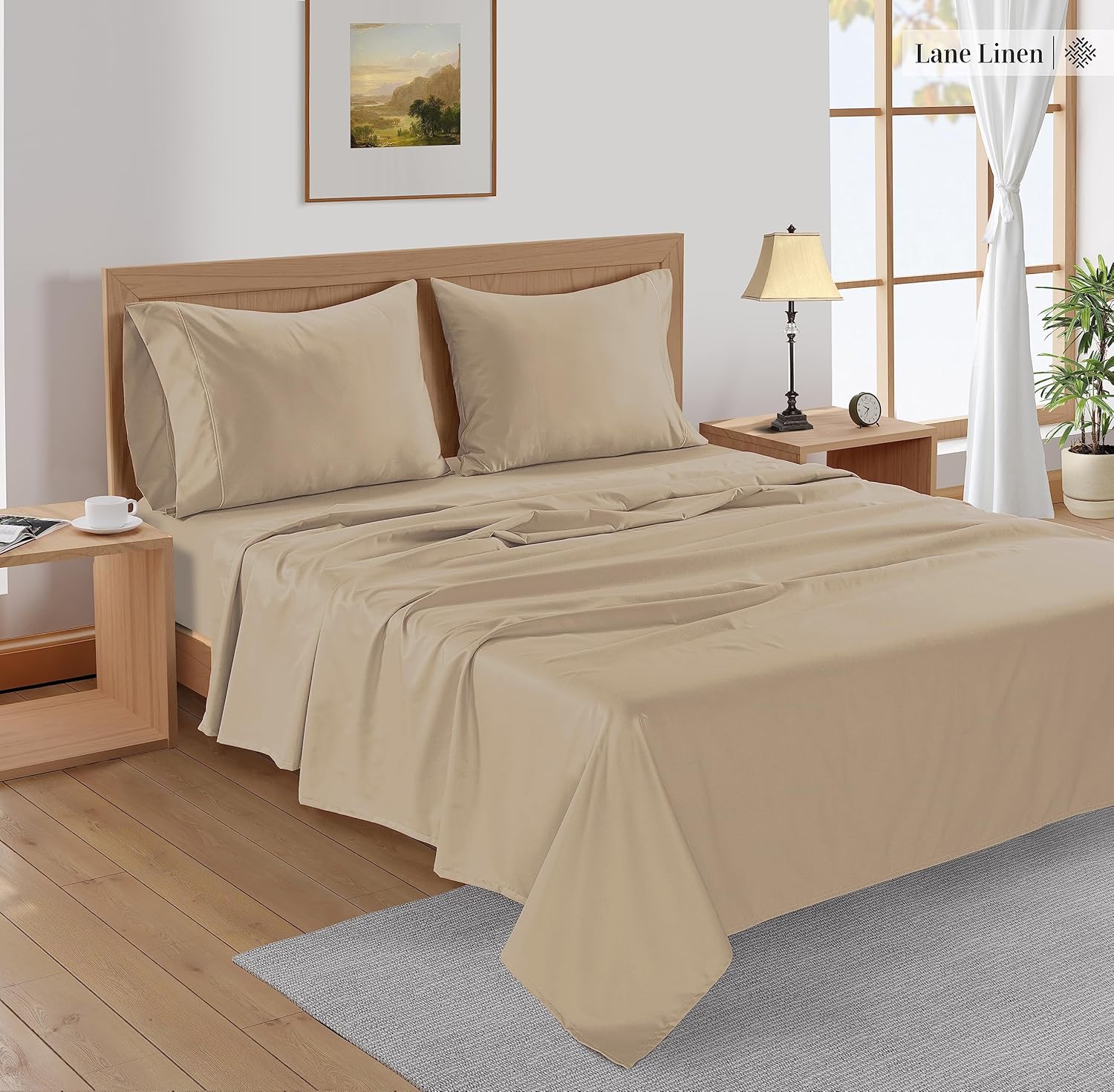 LANE LINEN Juego de sábanas de bambú tamaño matrimonial, 100 % rayón de bambú, juego de sábanas lujosamente suaves, transpirables y refrescantes,