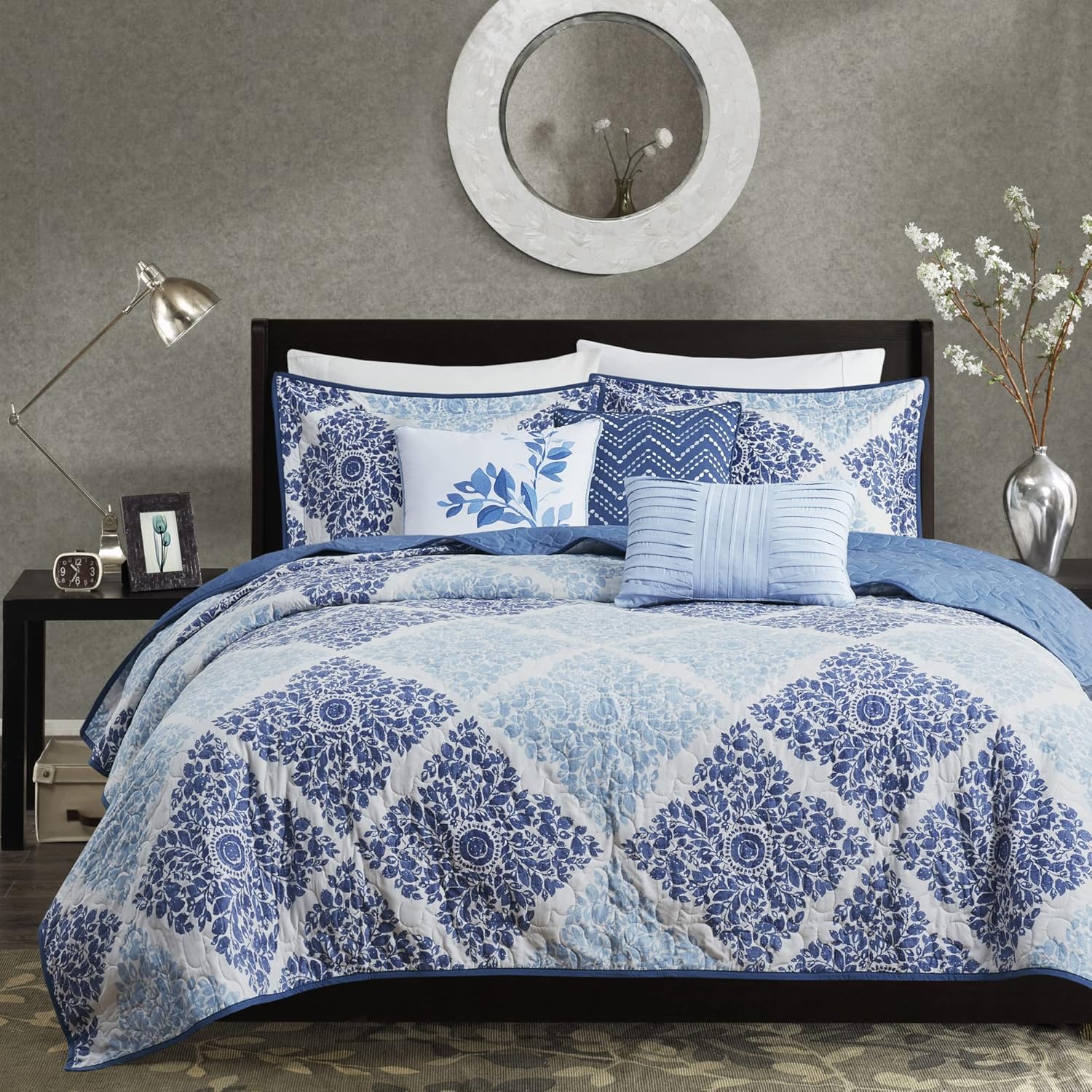 Madison Park Claire – Edredón de diseño moderno para todas las estaciones, juego de cama ligero y transpirable, fundas a juego, almohada decorativa,