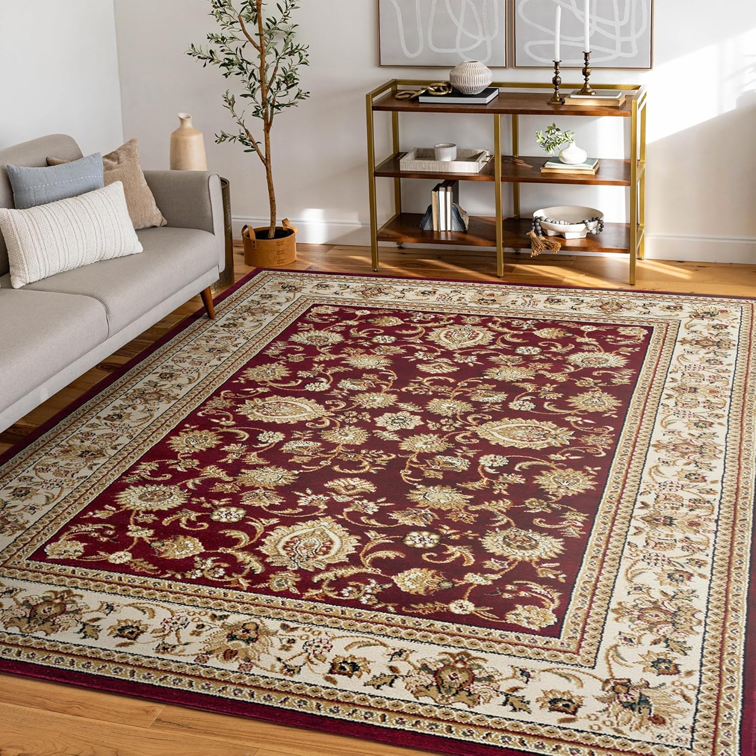 Alfombra de área de 11 x 15 para sala de estar, comedor, dormitorio, entrada, alfombras para sala de estar, tradicional, oriental, interior, rojo 10