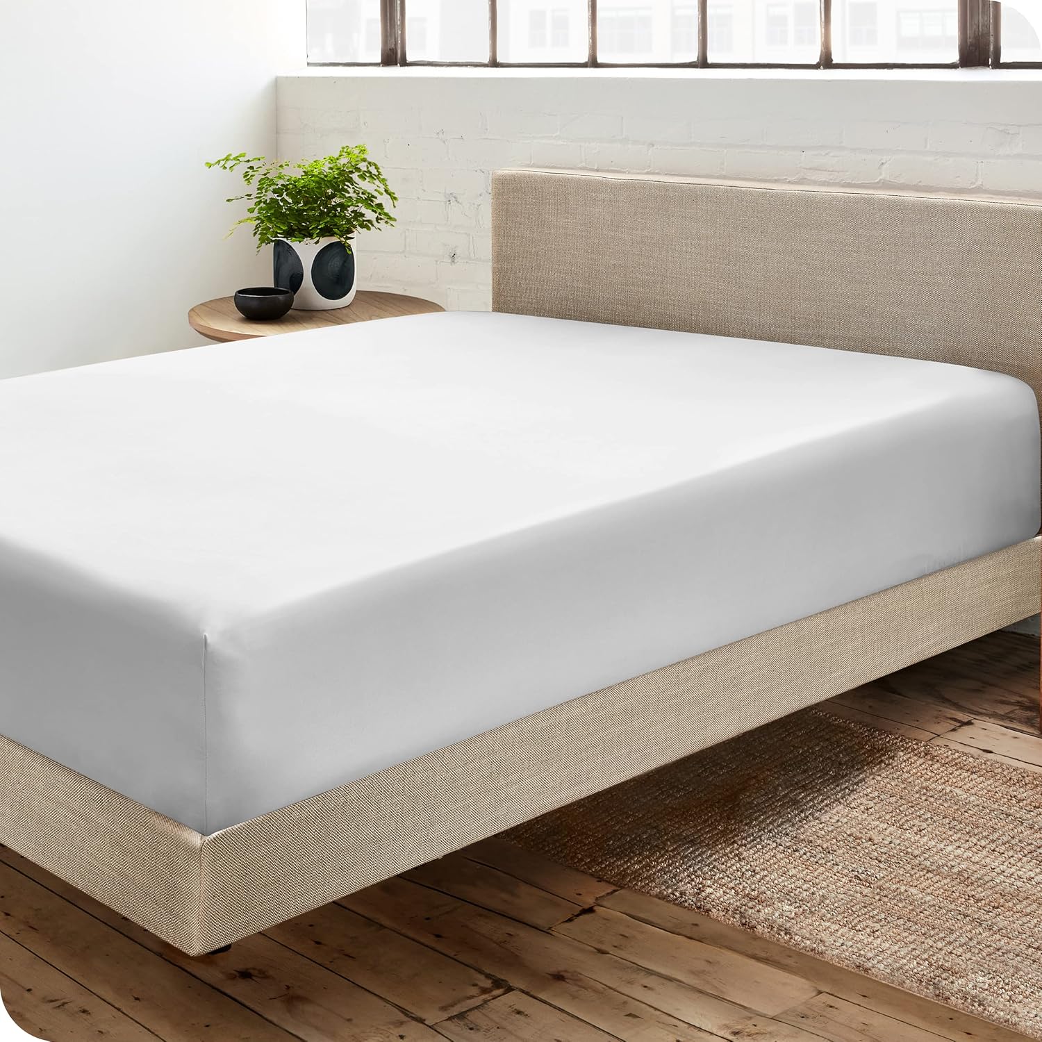 Bare Home Sábana bajera de satén 100 % algodón orgánico, tejido satinado suave, cálida y lujosa, sábana bajera inferior, sábana bajera de bolsillo