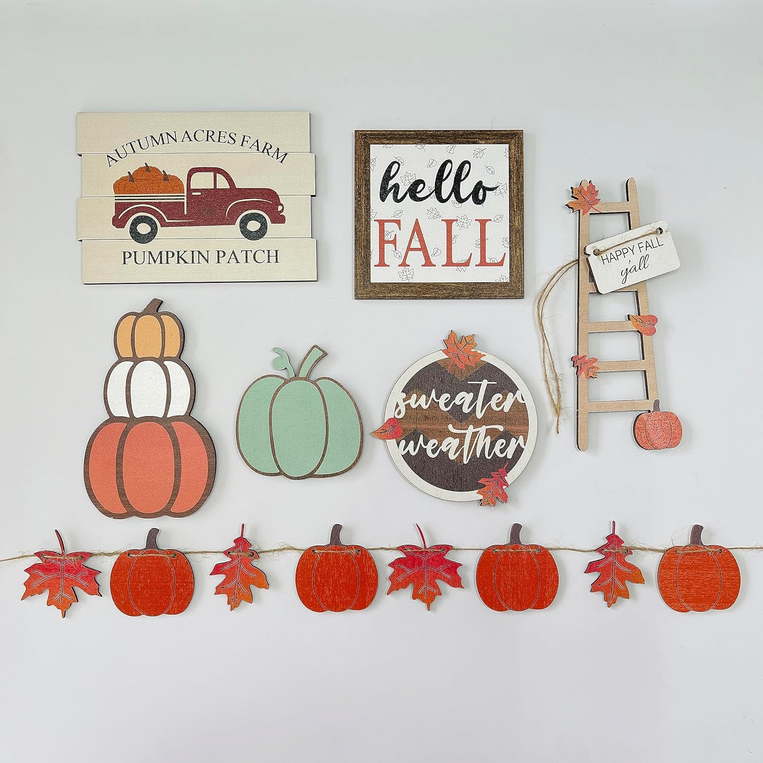 Decoración de bandeja escalonada de otoño, decoraciones de cosecha de Acción de Gracias, mesa de granja, decoración de estante de madera, decoración