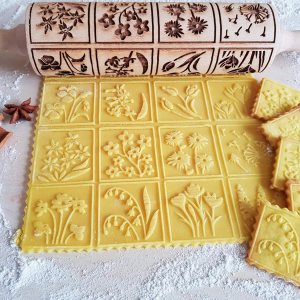 Embossing Rolling Pin SPRING FLOWERS with 16 different spring flowers by Algis Crafts Embossing Rolling Pin SPRING FLOWERS with 16 different spring flowers by Algis Crafts