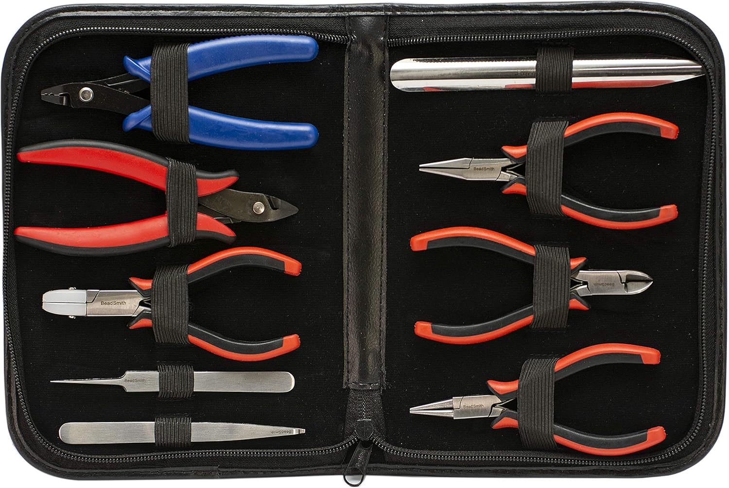 The Beadsmith Deluxe Beader’s Tool Set-9Pcs Ergo redondo, cadena, cortador de carburo de tungsteno, plano de nailon, cortador de crimpadores, nudos