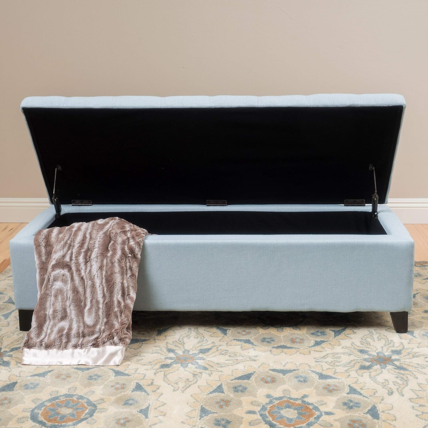 Gabinete Otomano, para almacenamiento, tela color CieloAzulGrisMarrón, Azul (Sky Blue)