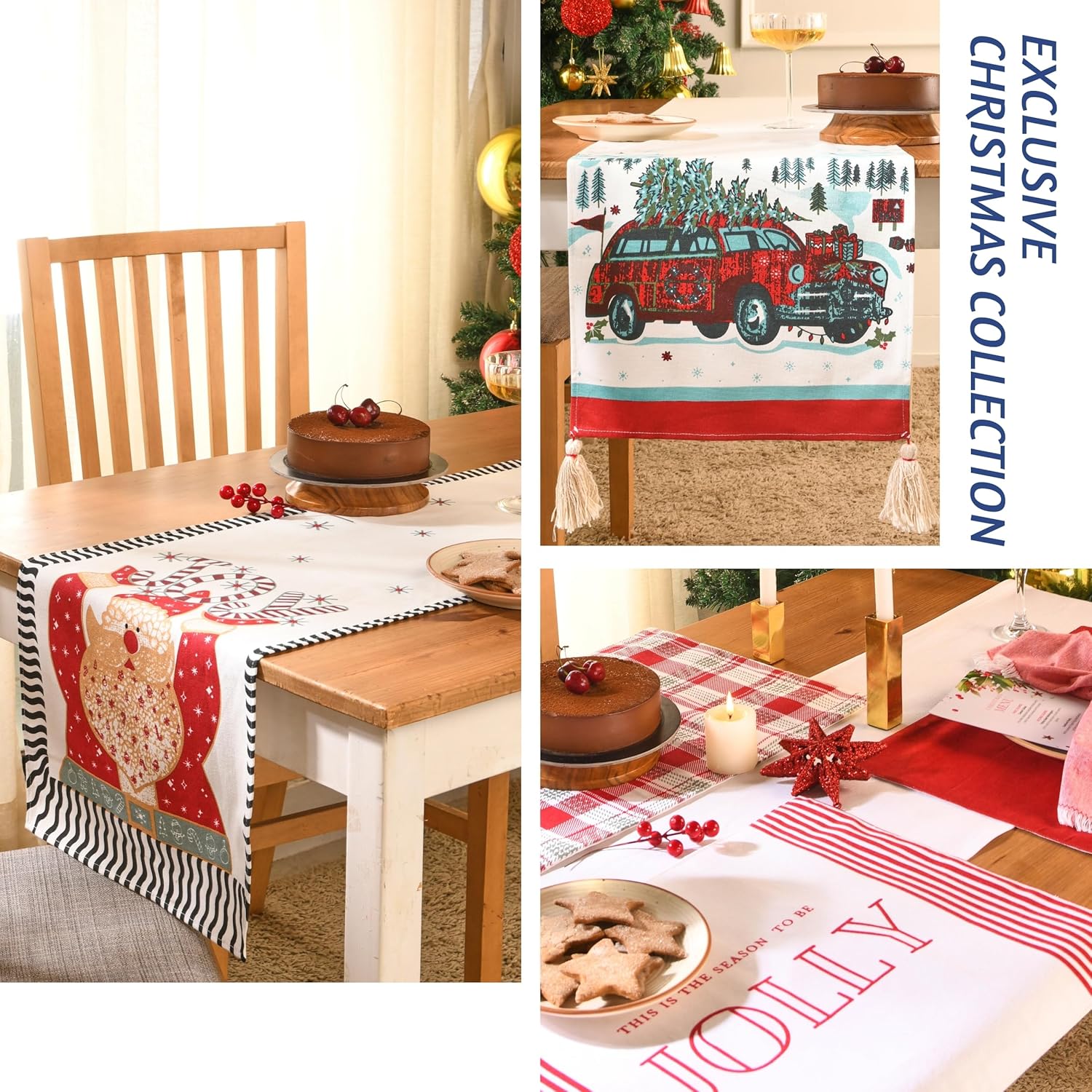 Folkulture Camino de mesa de Navidad de 72 pulgadas de largo para decoración de Navidad, decoración del hogar en interiores, camino de Navidad 100%