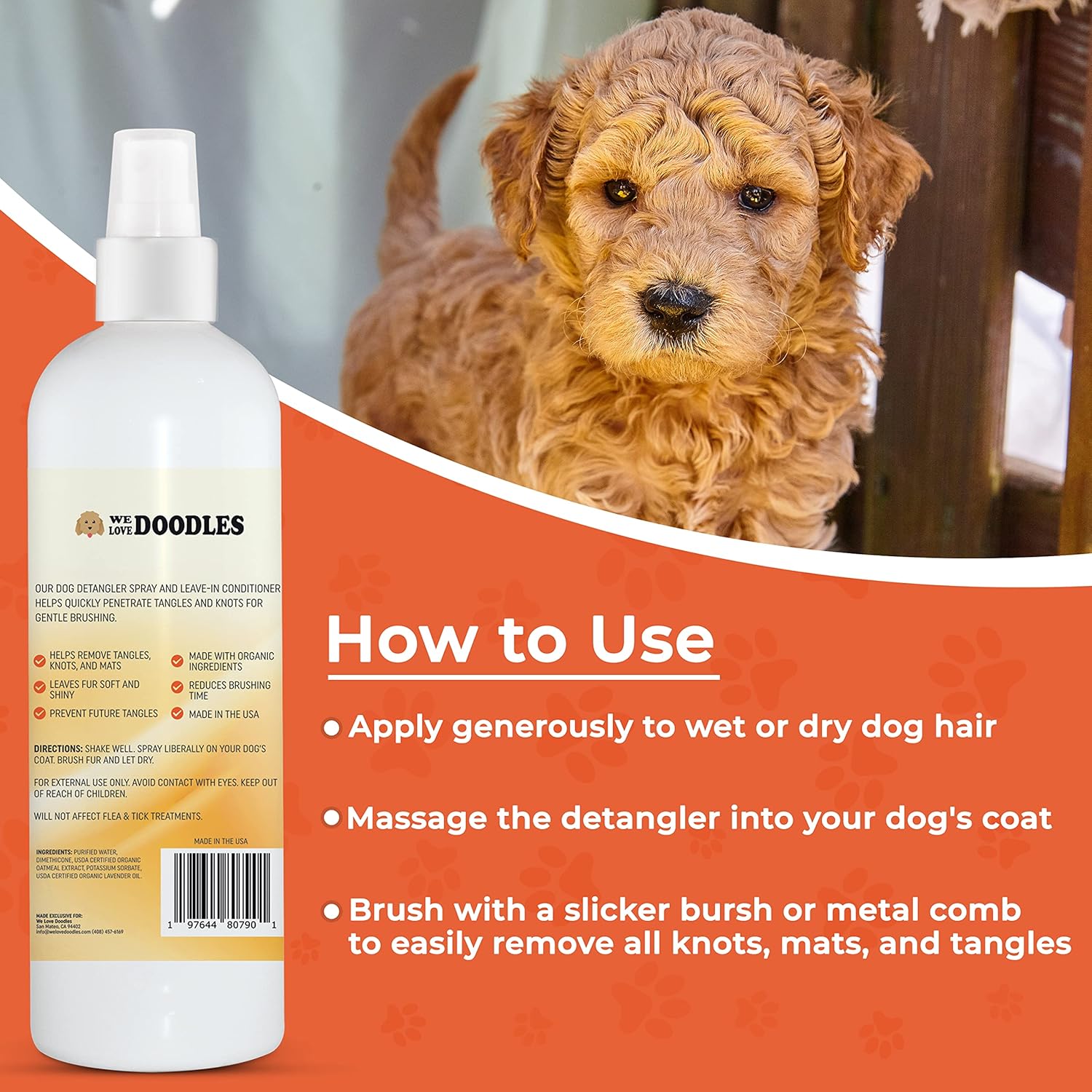 We Love Doodles Spray desenredante para perros, acondicionador sin enjuague para perros, espray desenredante para perros, espray desenredante para