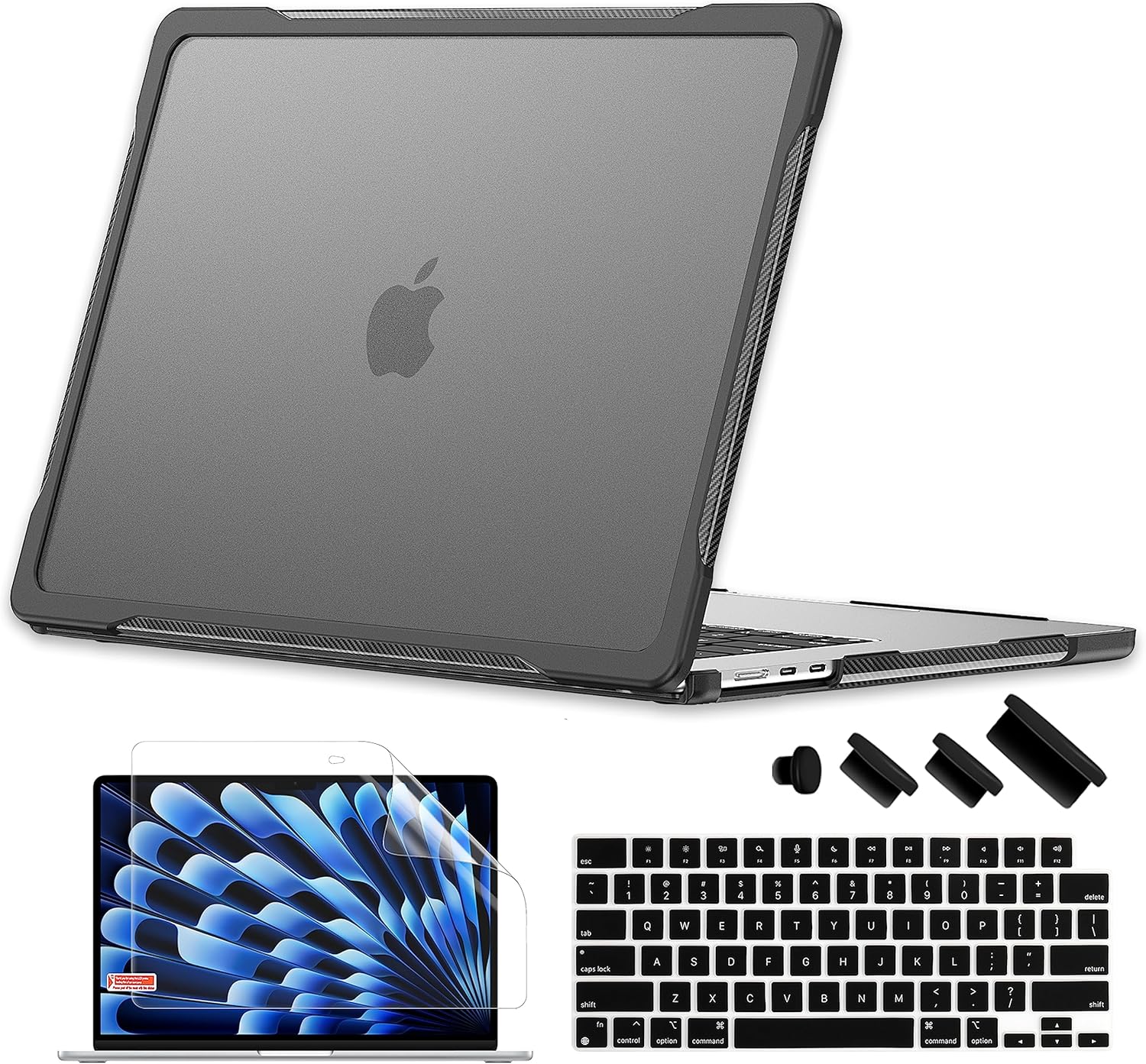 Batianda Funda de protección definitiva para M3 MacBook Air de 15 pulgadas 2024 A3114 2023 modelo M2 A2941, bordes de fibra de carbono mate, a