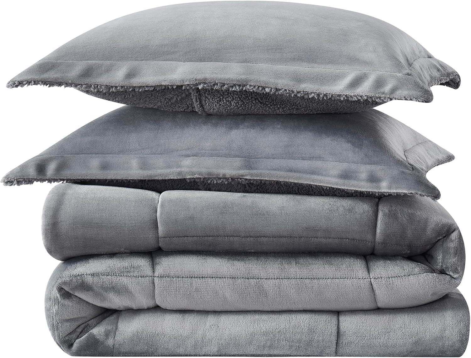 Sweet Home Collection Juego de edredón Sherpa de 3 piezas tamaño King, conjunto de ropa de cama de felpa con textura de sherpa suave y fundas a