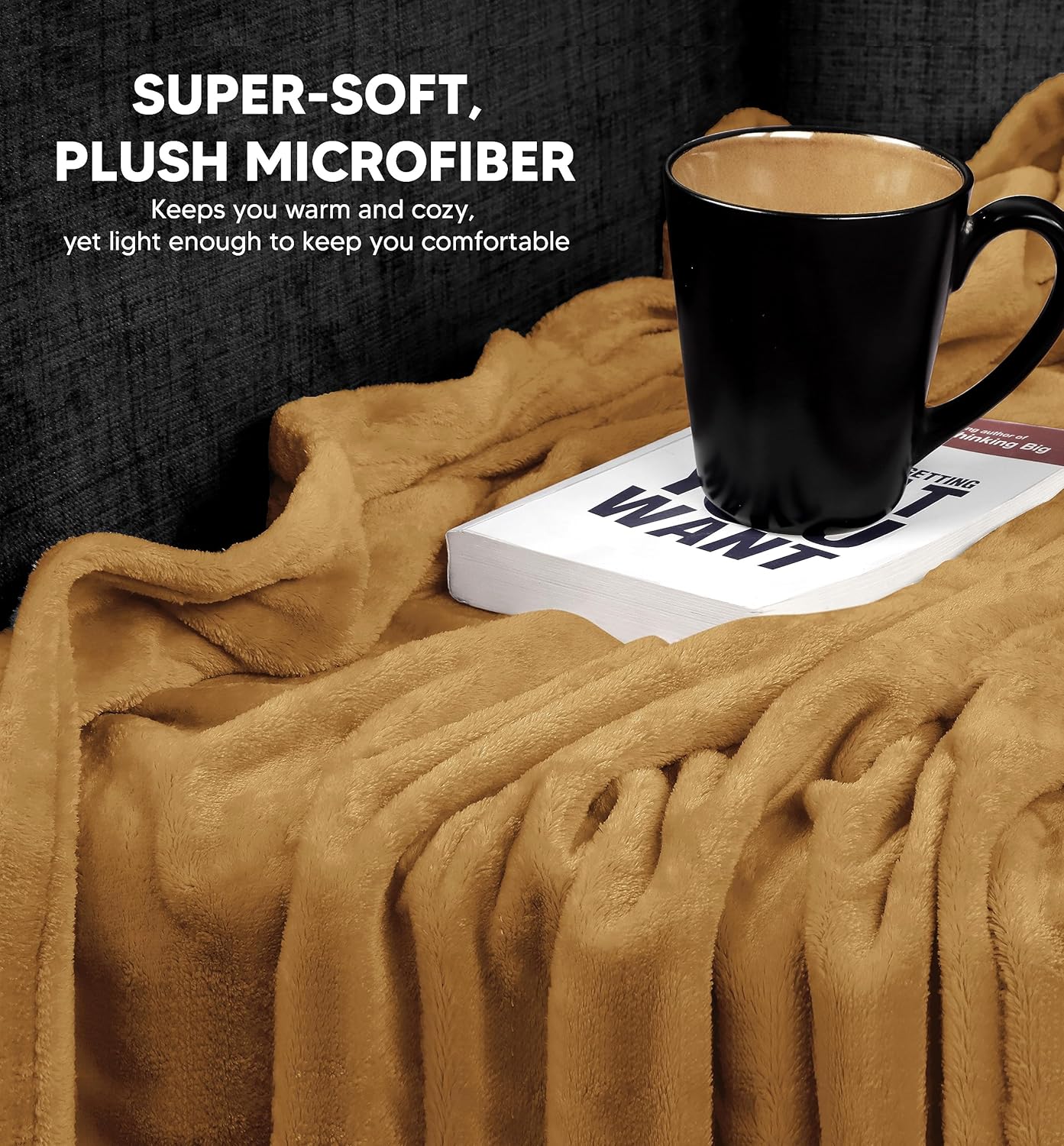 Utopia Bedding Manta de forro polar, tamaño individual, color dorado, de 10.58 ozm, de lujo, mullida, suave, antiestática de microfibra (90 x 66
