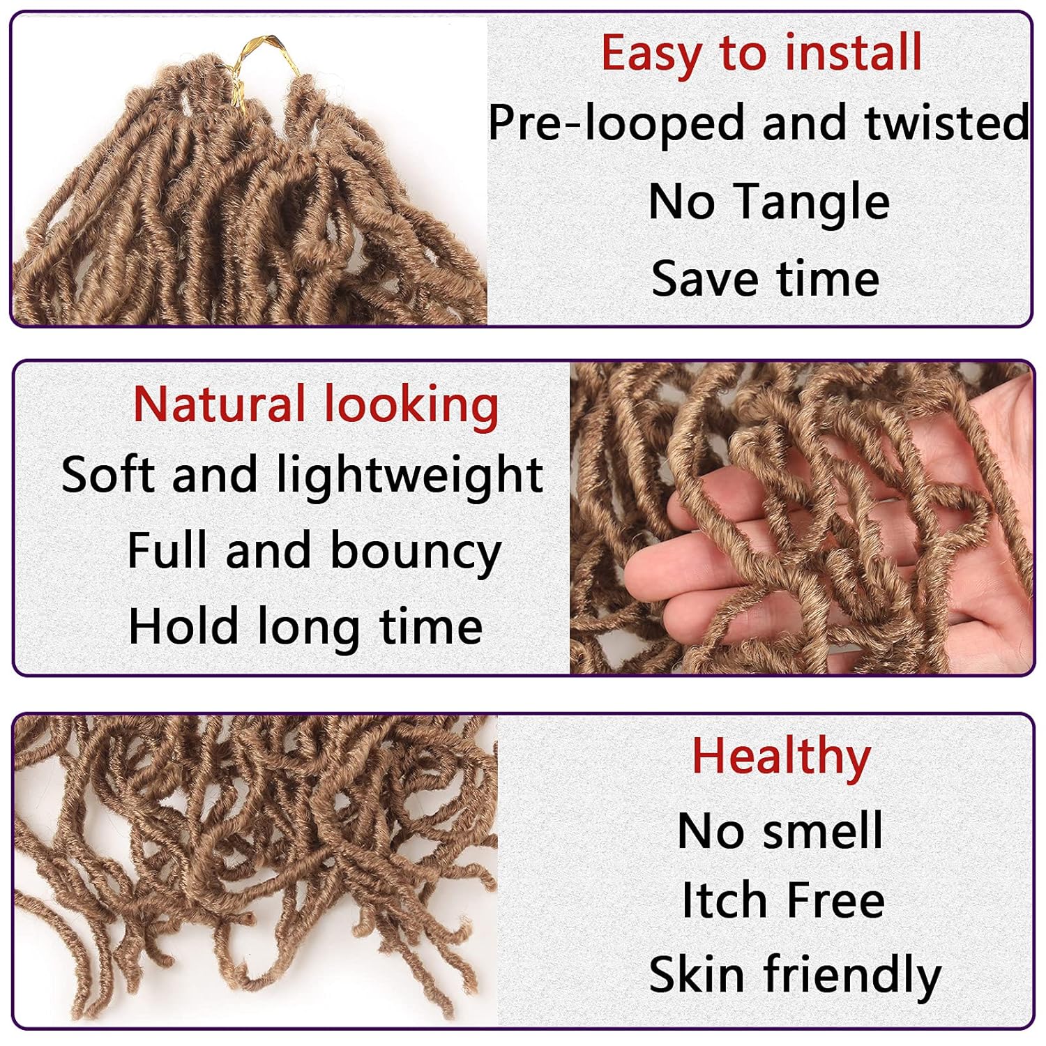 Leeven Trenzas de ganchillo sintéticas de 24 pulgadas, 3 paquetes de trenzas rubias envejecidas mariposa suaves largas desordenadas Boho Goddess