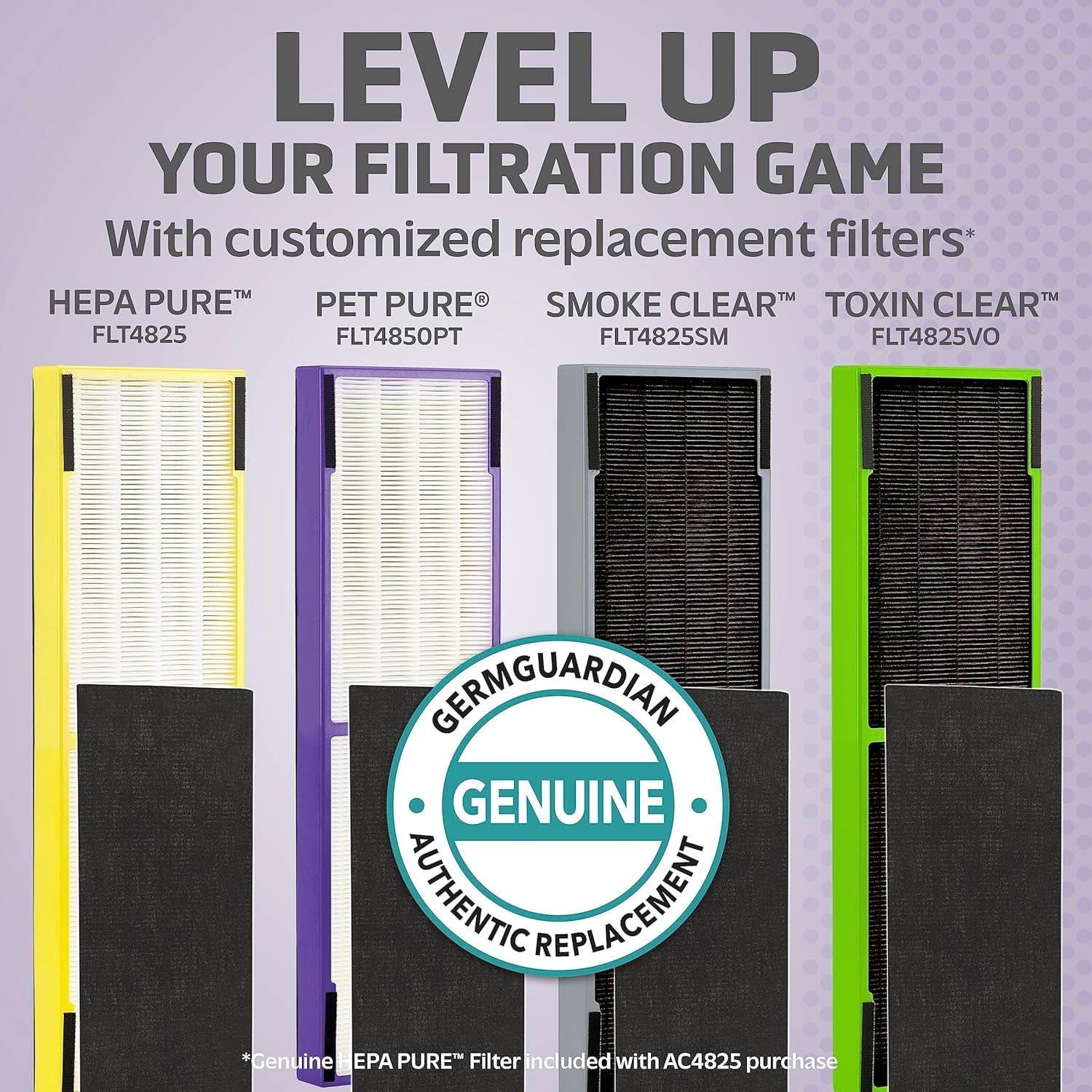 Filtro para purificador de aire GermGuardian FLT4825, filtro B True HEPA auténtico de repuesto para purificadores de aire GermGuardian de la serie