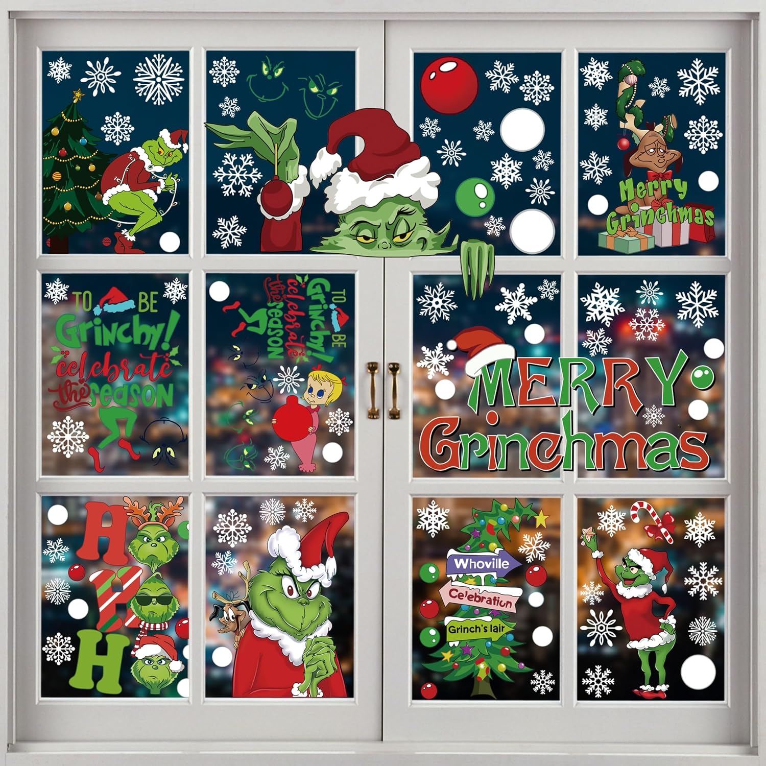308 calcomanías de Navidad impermeables de doble cara para decoración de Navidad, copos de nieve, calcomanías de ventana para ventanas de vidrio,