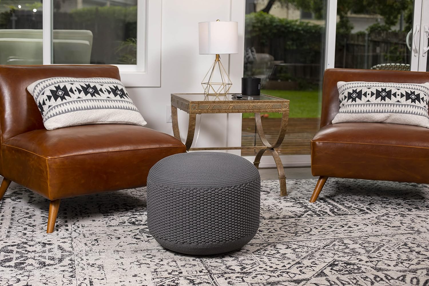 BIRDROCK HOME Puf otomano para exteriores  Reposapiés impermeable para patio al aire libre  Puf grande para sala de estar  Gris oscuro