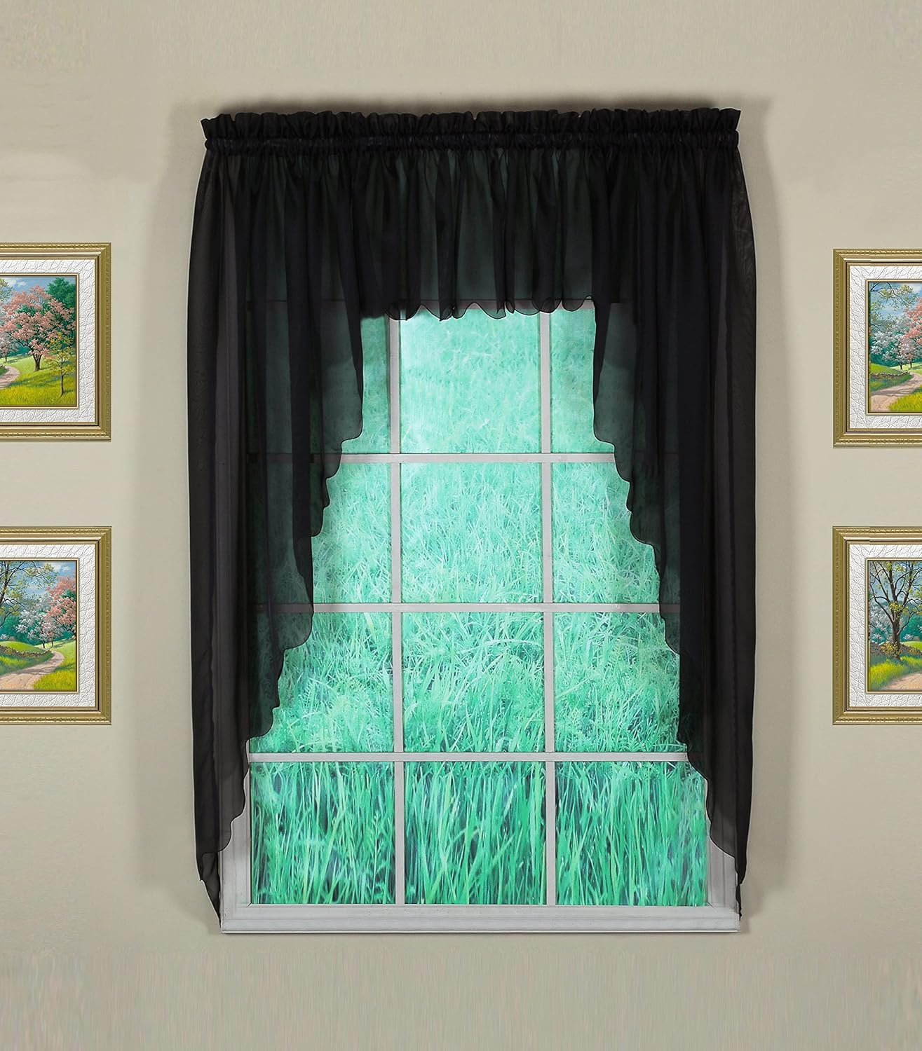 Today’s Curtain Cenefa de gasa original Emelia de 14 pulgadas, negro, 60 pulgadas de ancho x 14 pulgadas de largo