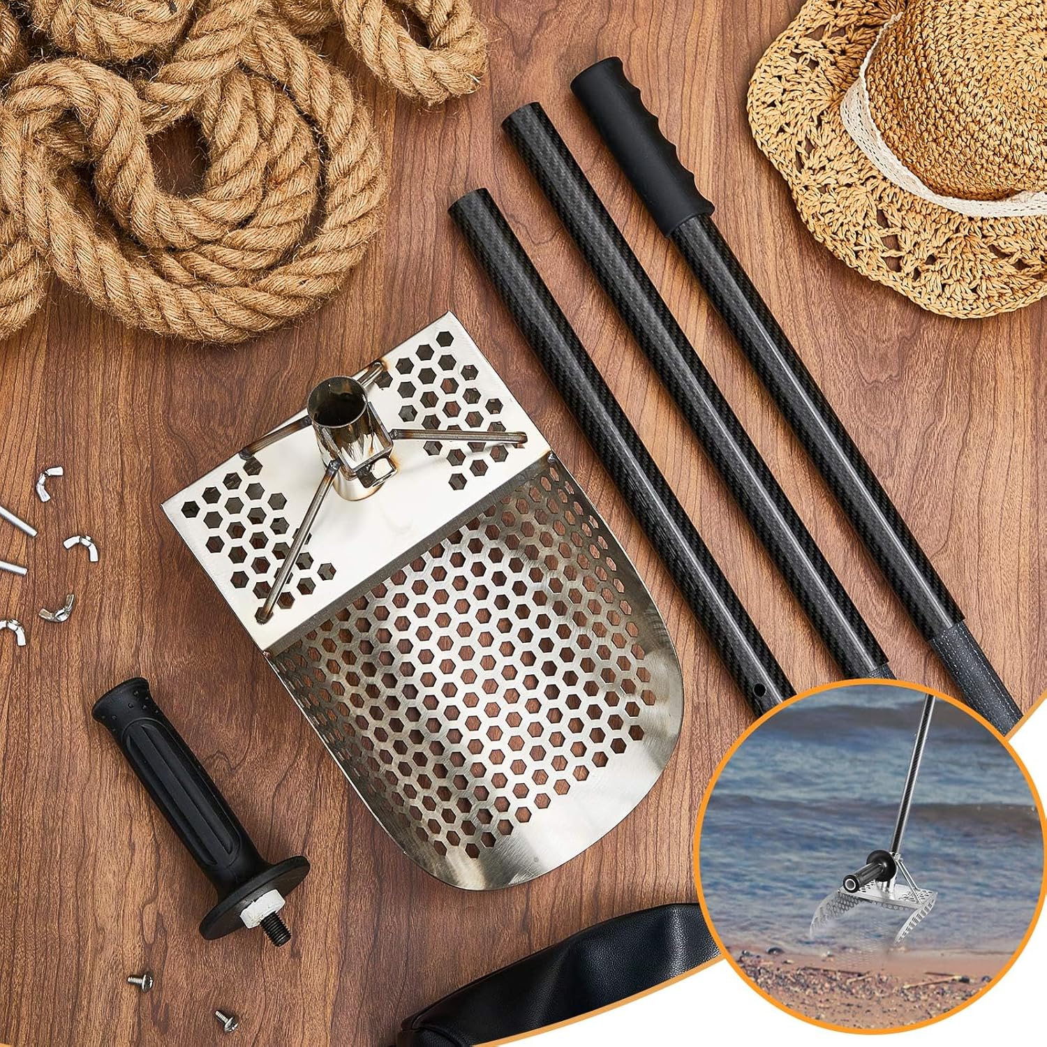 Cuchara de arena para detección de metales, pala de acero inoxidable fuerte, accesorios para detector de metales, pala de playa, herramienta de