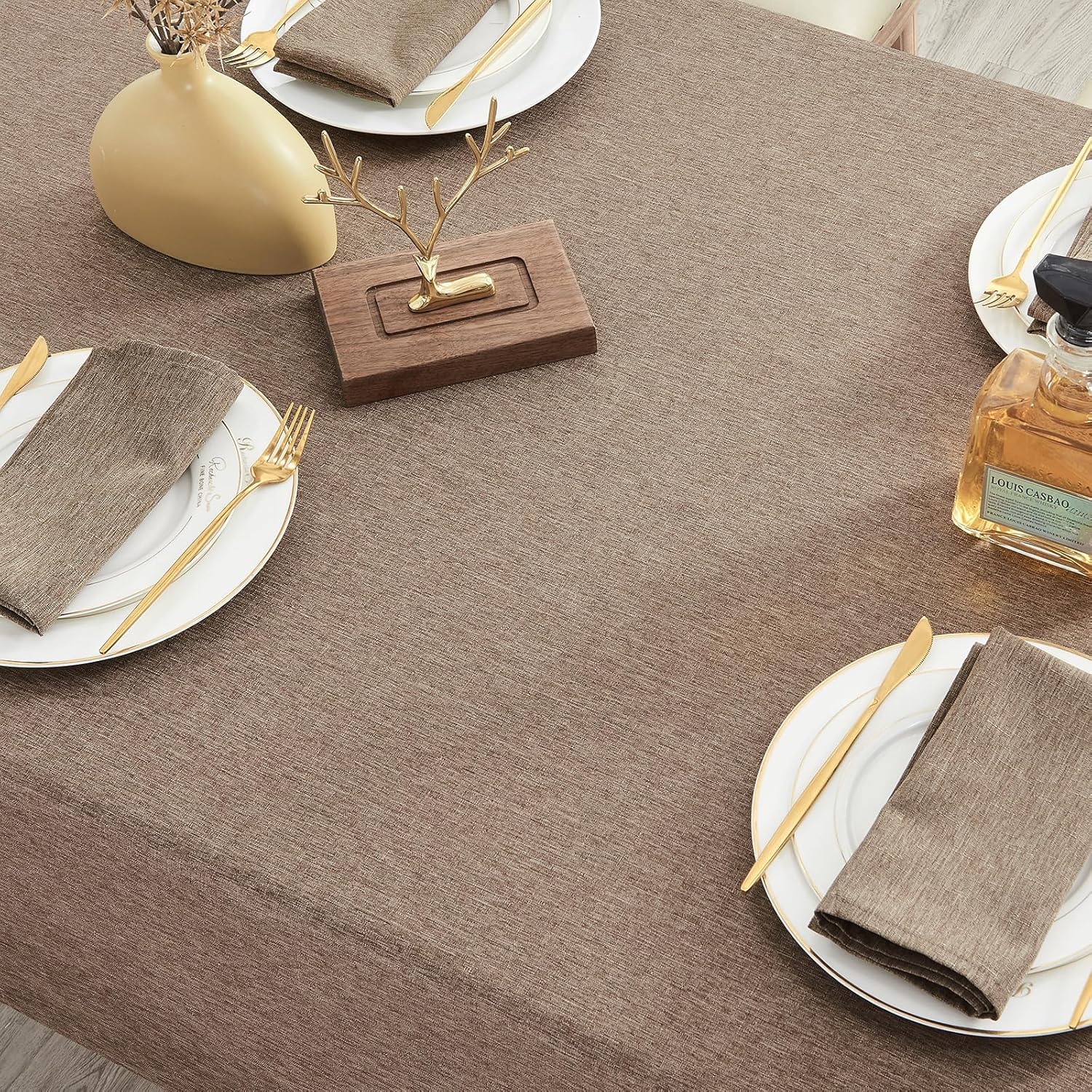 Mantel rectangular, impermeable y resistente a las manchas, estilo de lino, estilo granja, lavable de imitación decorativo, mantel de tela para