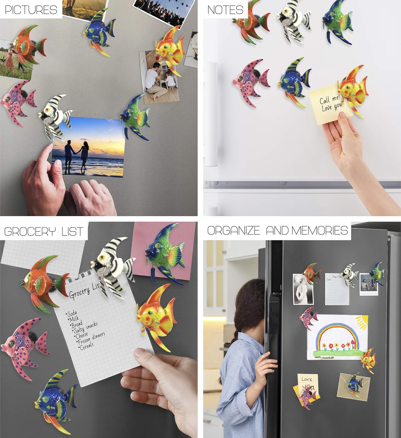 CoTa Global Angelfish – Juego de 6 imanes para refrigerador, varios colores, divertidos y lindos imanes de cabeza de animales para nevera de cocina,