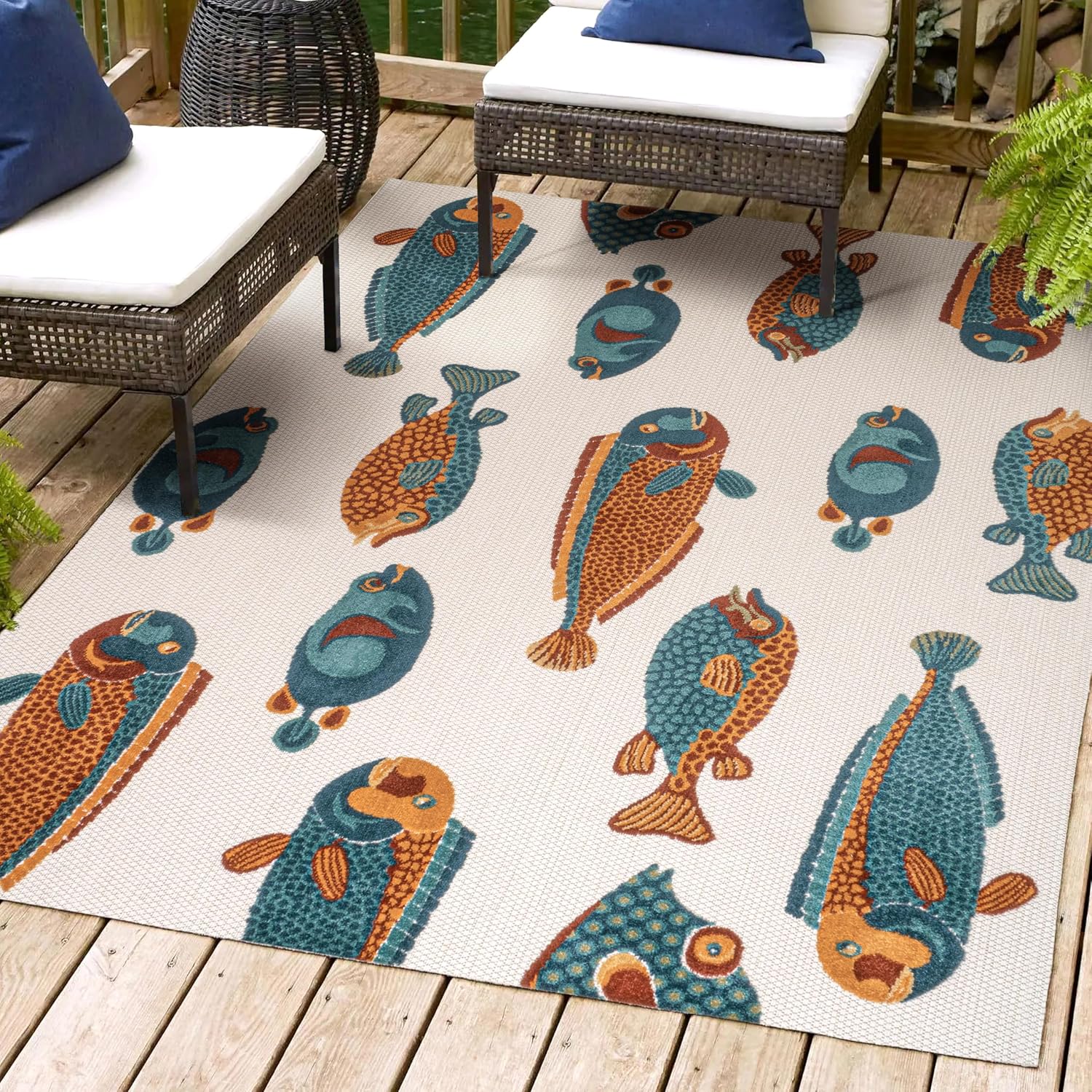 JONATHAN Y AMC114A-3 Algarve – Alfombra moderna para interiores y exteriores, estilo náutico, costero, casual, fácil limpieza, dormitorio, cocina,