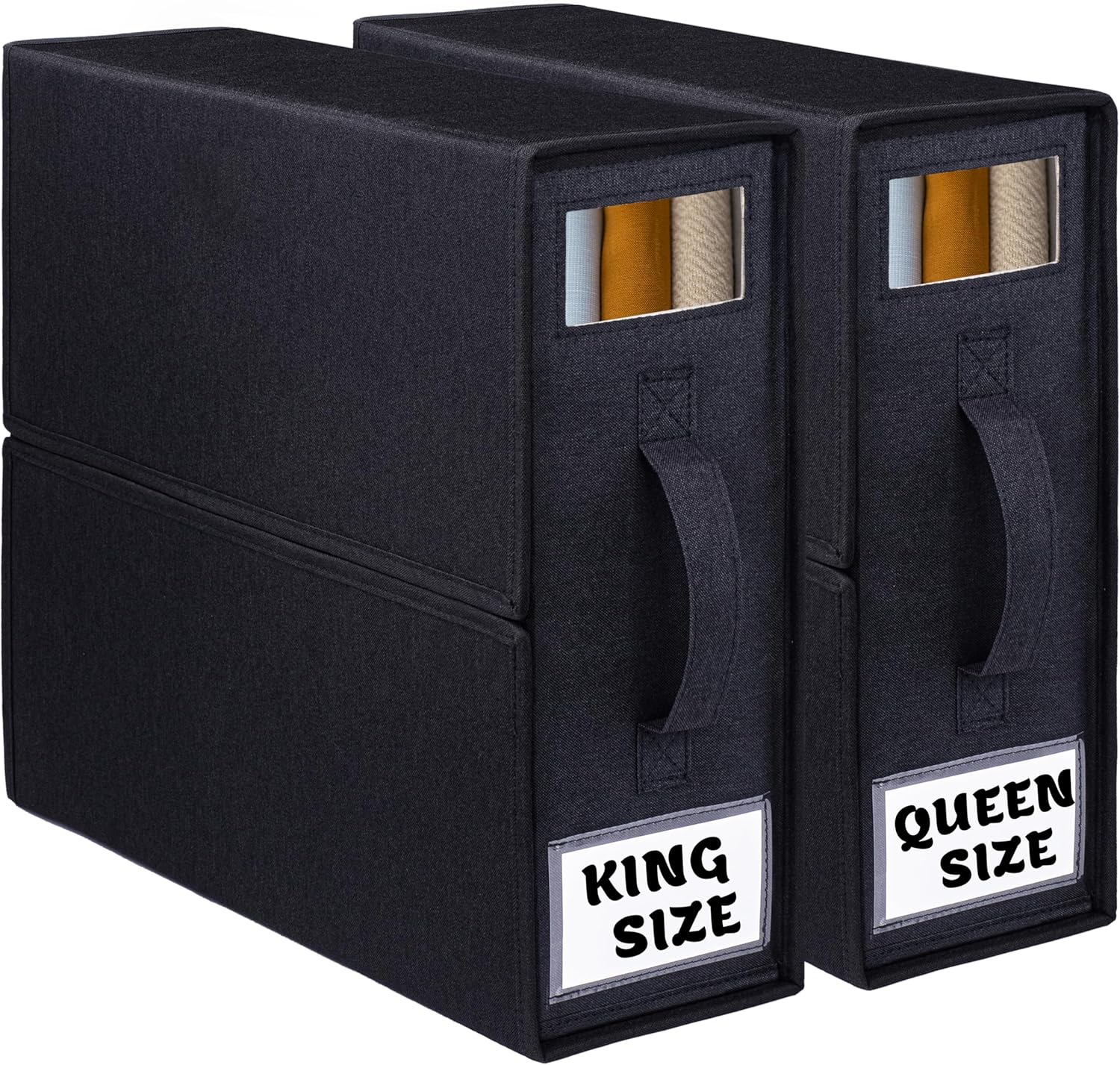 SALWA – Organizador de sábanas (paquete de 2, negro) – Tamaño de sábana de cama KingQueen – Organizadores de sábanas y almacenamiento – Caja de