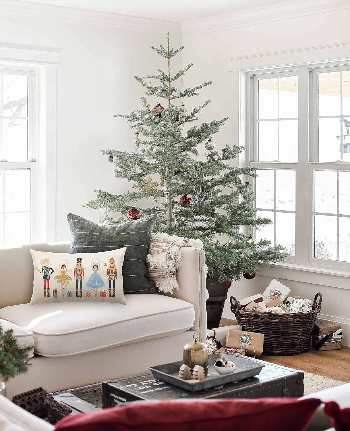 Funda de almohada con texto en inglés “Merry Christmas” de 12 x 20 pulgadas, decoración navideña de cascanueces de invierno, fiestas, decoración