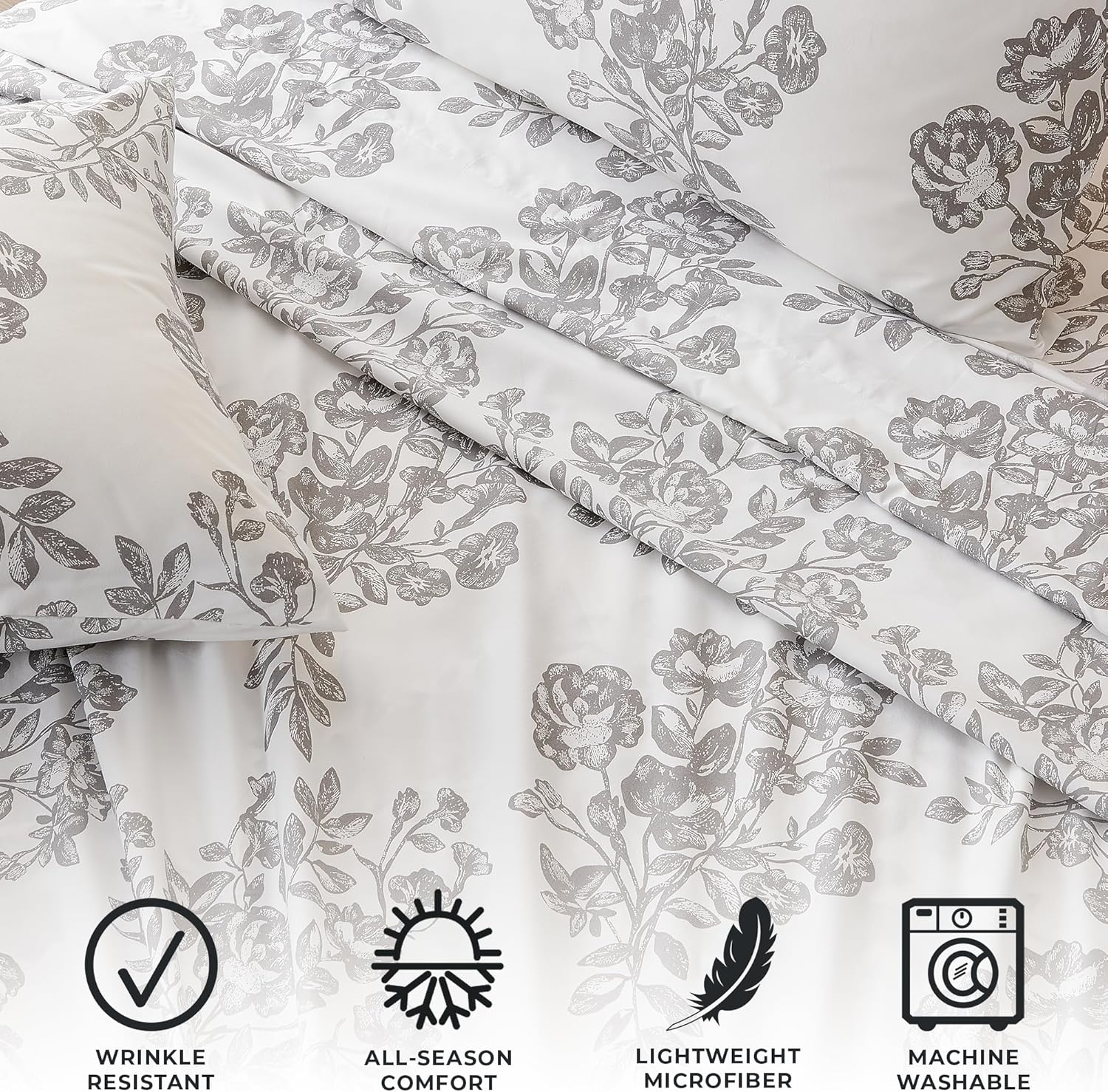 Great Bay Home – Juego de sábanas de microfibra ultrasuave, estampada, de 4 piezas, resistente a las arrugas y a la decoloración, para todas las
