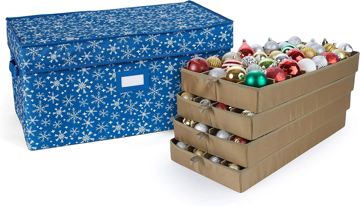 Covermates Keepsakes  Caja de almacenamiento ajustable de 72 piezas  Capacidad para adornos de 4 pulgadas  Resistente  Asas  apilables
