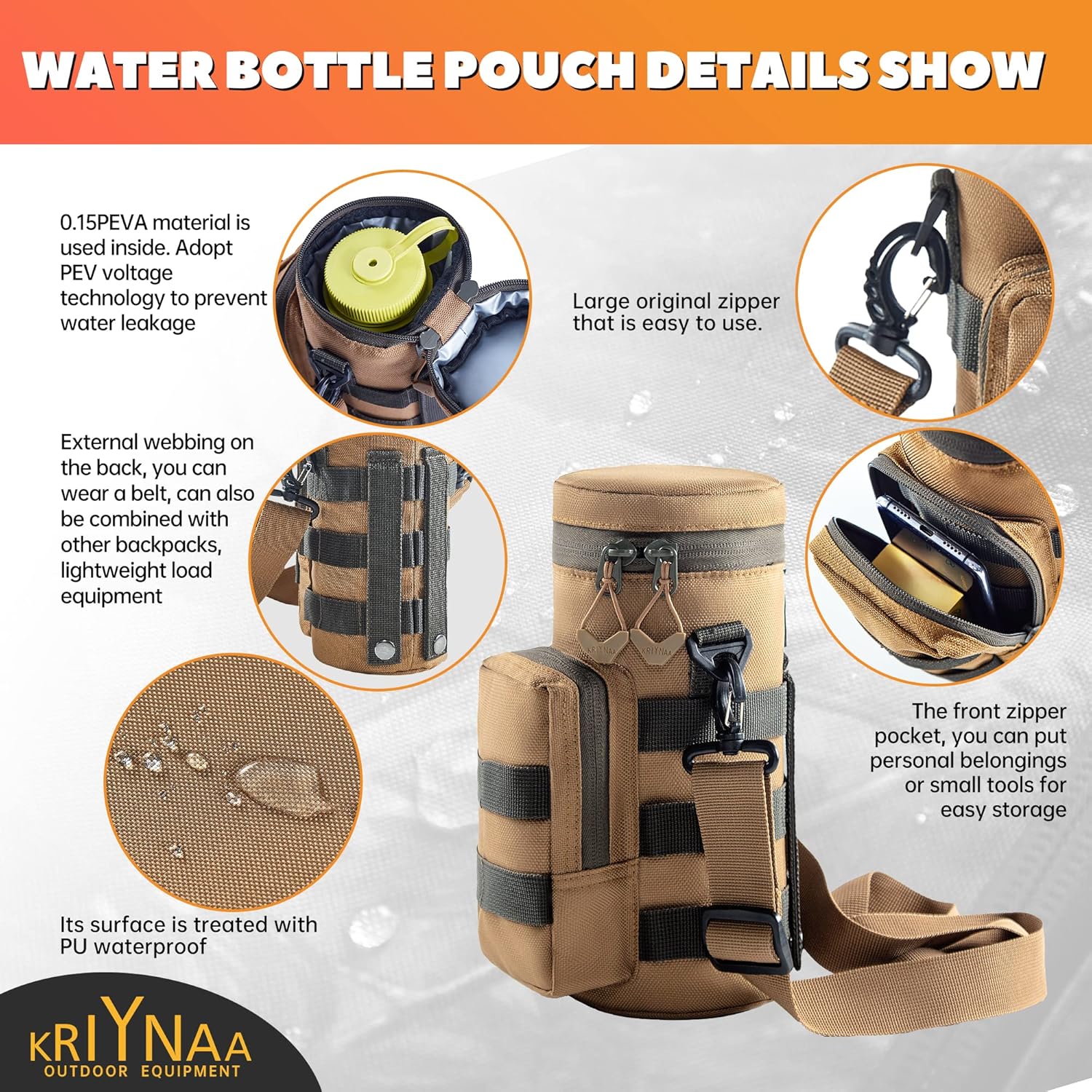 KRIYNAA Bolsa táctica para botella de agua del ejército, para actividades al aire libre, escalada, ciclismo, senderismo, tour