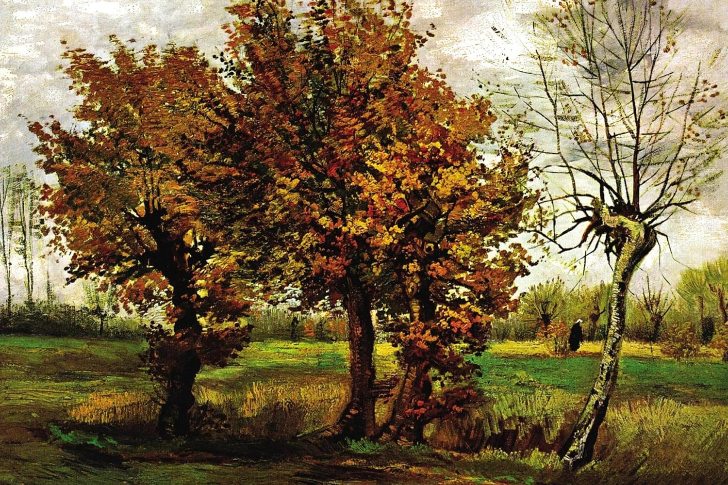 AllPosters Lienzo decorativo para pared, paisaje otoñal con cuatro árboles de Vincent van Gogh, 18 x 12 pulgadas
