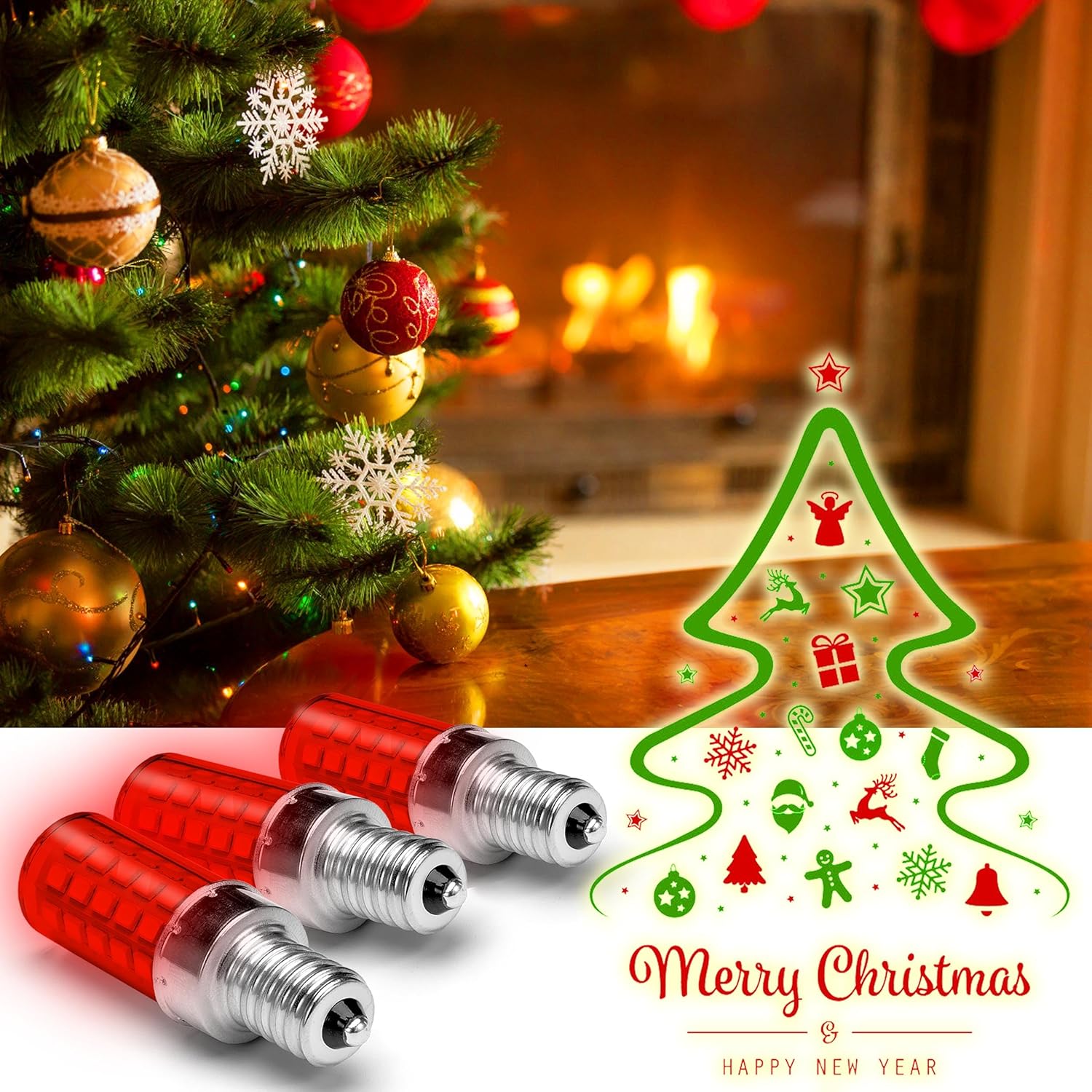 ALIDE Bombilla LED E12 de luz roja, 4 W (equivalente a 40 vatios), base pequeña E12 C7 T6, bombilla LED roja para Navidad, festividades, festivales,