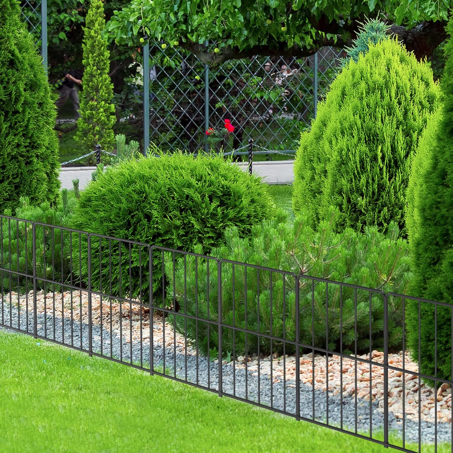 OUSHENG Valla decorativa pequeña para jardín, valla de 10 pies de largo x 16.5 pulgadas de alto, panel de alambre de metal resistente al óxido,