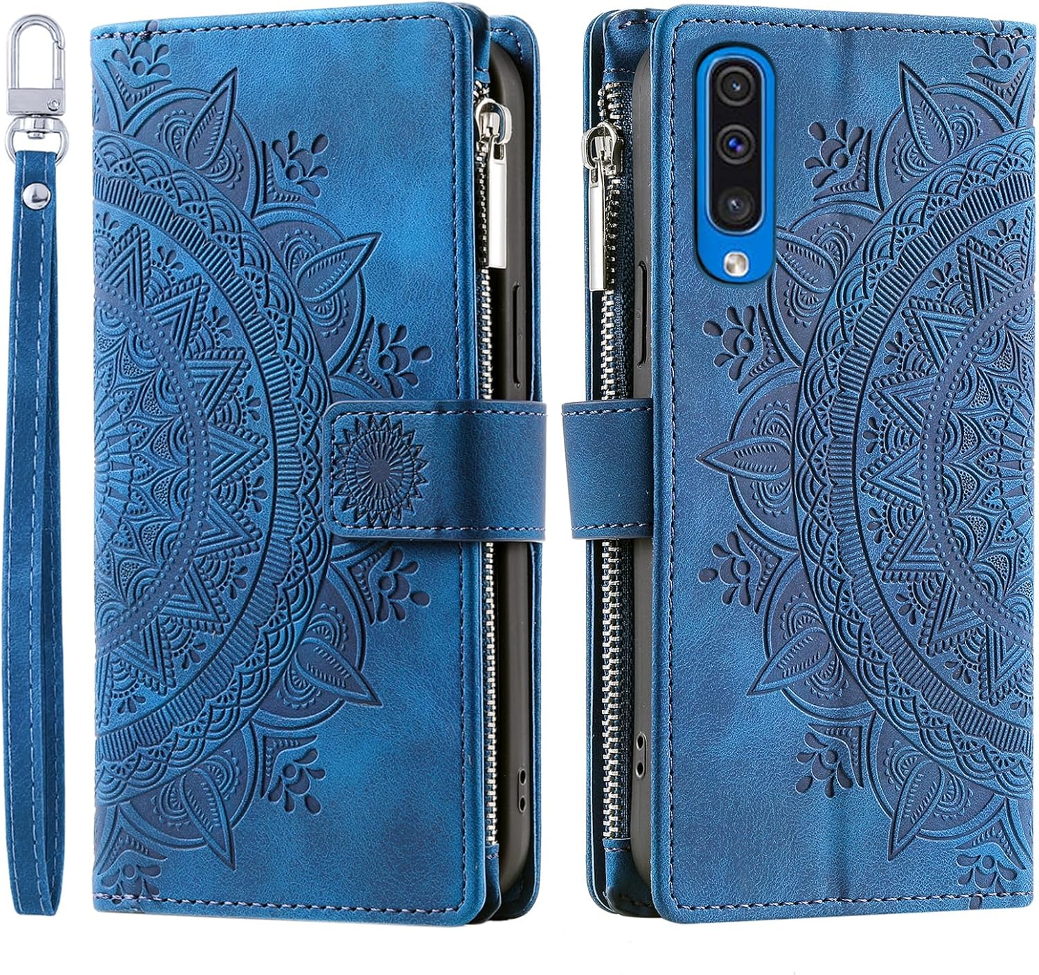 Asuwish Funda de teléfono para Samsung Galaxy A50 A50S A30S Funda tipo cartera con protector de pantalla de vidrio templado y Mandala Flower Flip