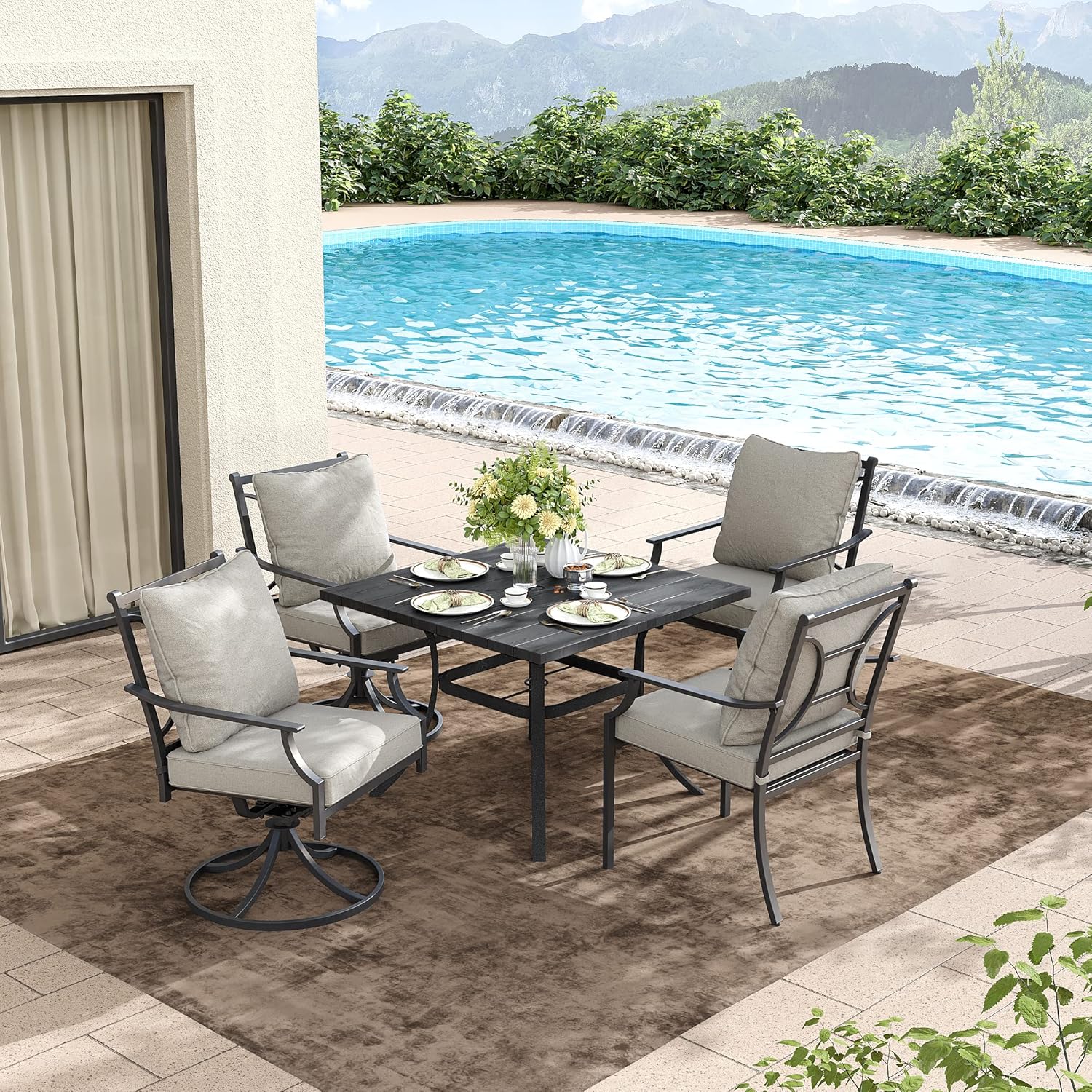 Grand patio Juego de comedor de patio al aire libre para 2, 2 sillas de comedor giratorias, juego de muebles de exterior con cojines de olefina,