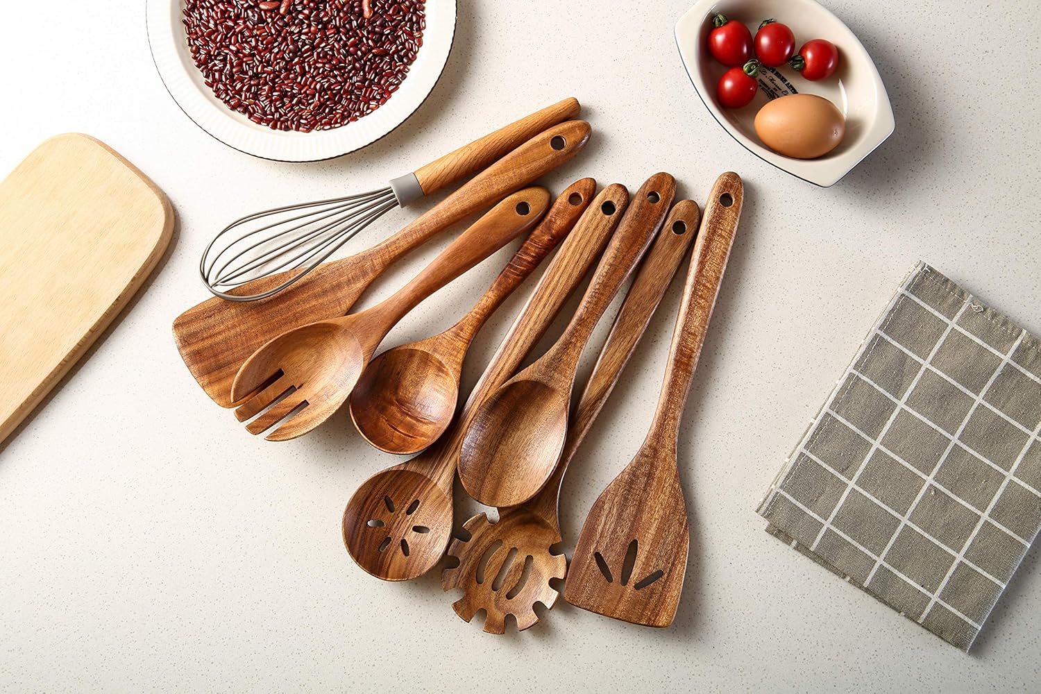 Tmkit – Juego de 8 utensilios de cocina de madera, espátula y cucharas de madera dura, antiadherentes, duraderas, para cocinar
