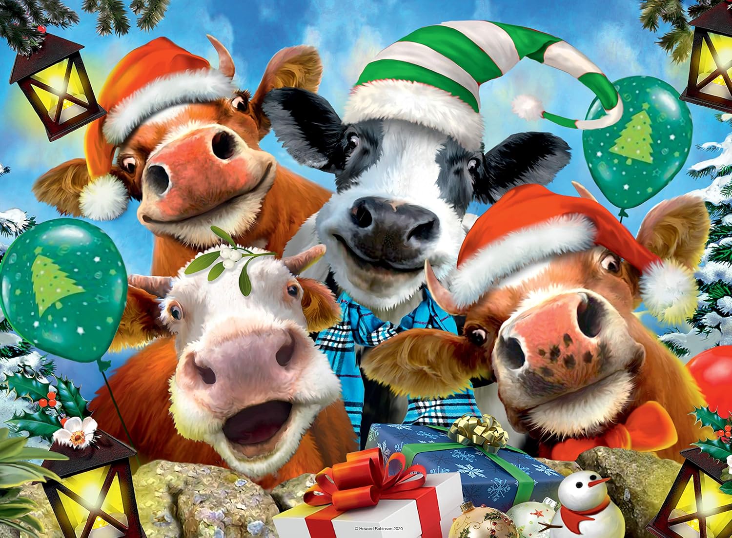 Ravensburger 16532 BUON Natale Selfies-We Wish Moo a Merry Christmas – Rompecabezas de 500 piezas para adultos y niños a partir de 10 años