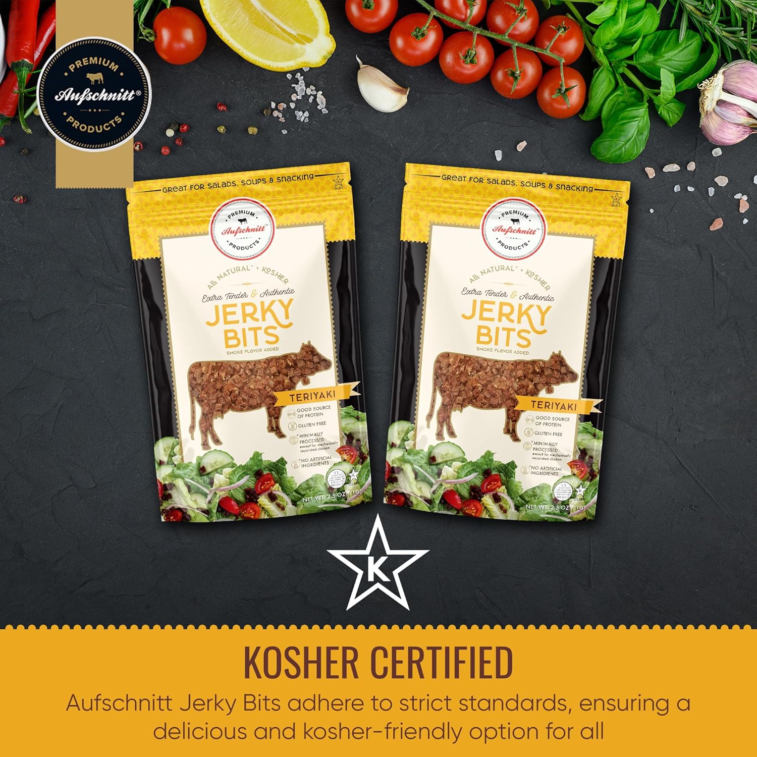 Aufschnitt Jerky Bits – Bocadillos saludables hechos de carne de res y pollo, con alto contenido de proteínas, Kosher, Halal y Keto (paquete de 2,