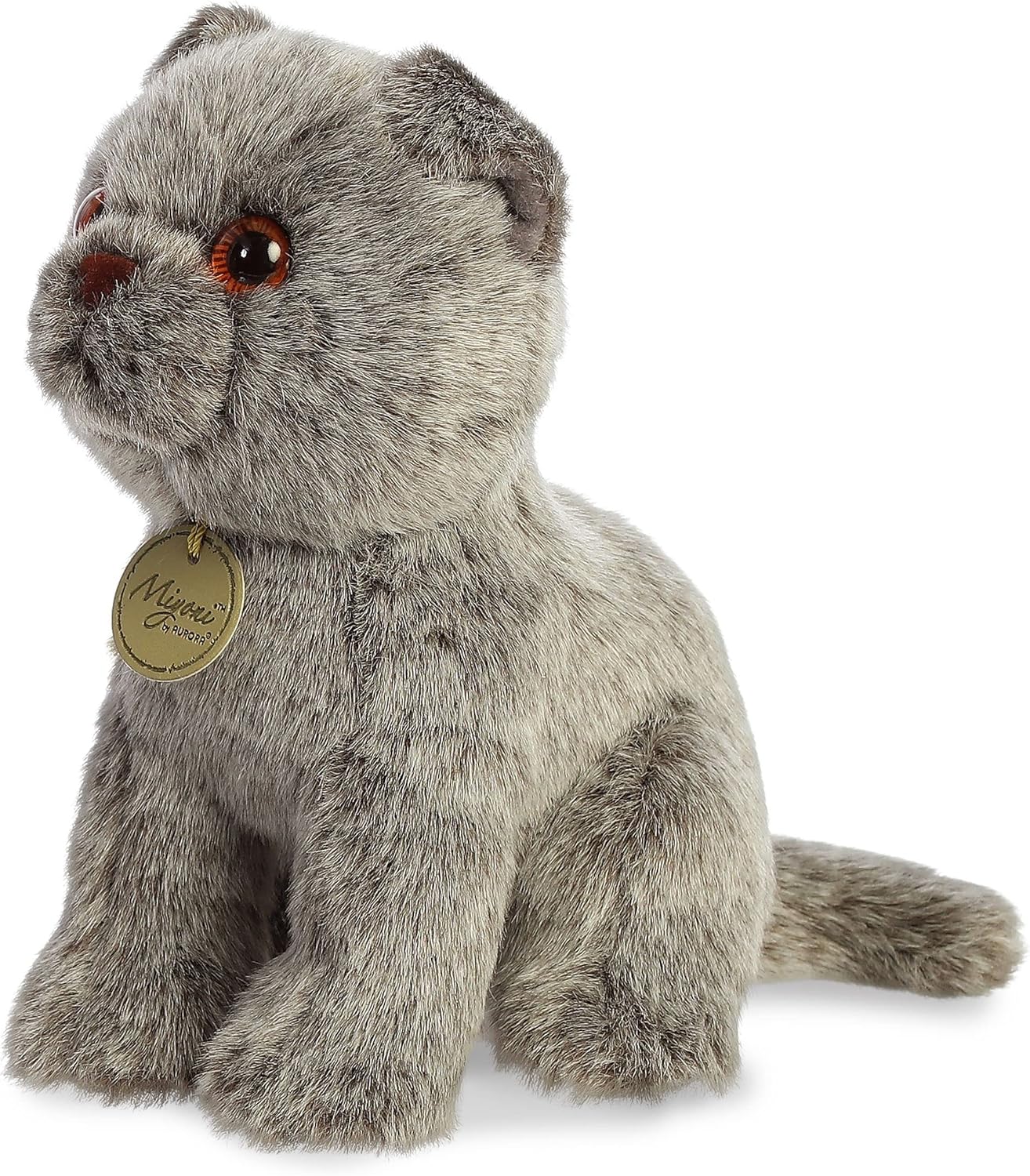 Aurora Adorable gato Fold escocés de peluche Miyoni, detalle realista, compañía entrañable, gris, 9 pulgadas